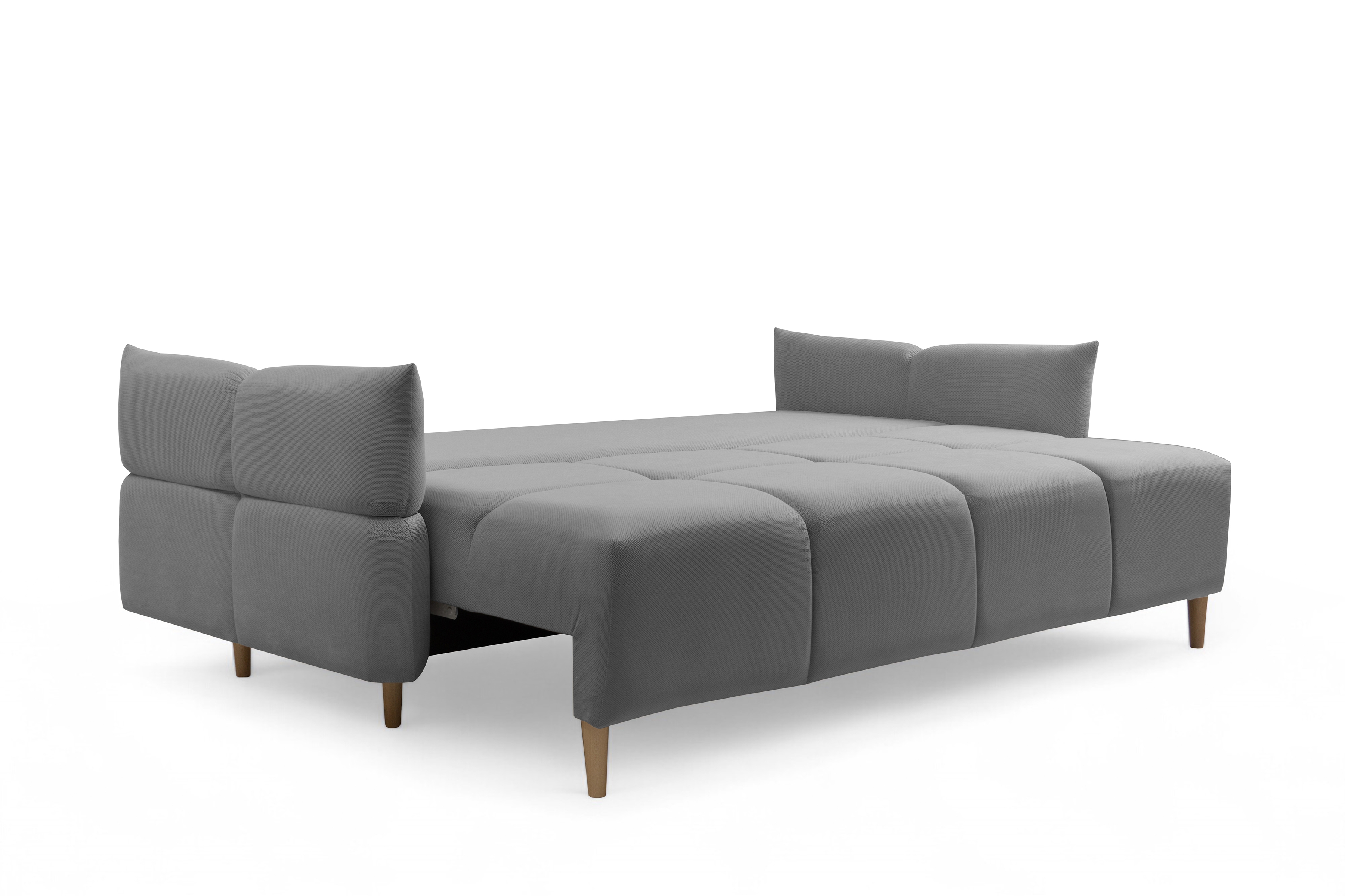 Rozkládací pohovka Fitelia s úložným prostorem - šedý samet Pretty 17 / nožky buk Pohovka rozkladana Fitelia s úložným prostorem- šedá plusz Pretty 17 / buk 