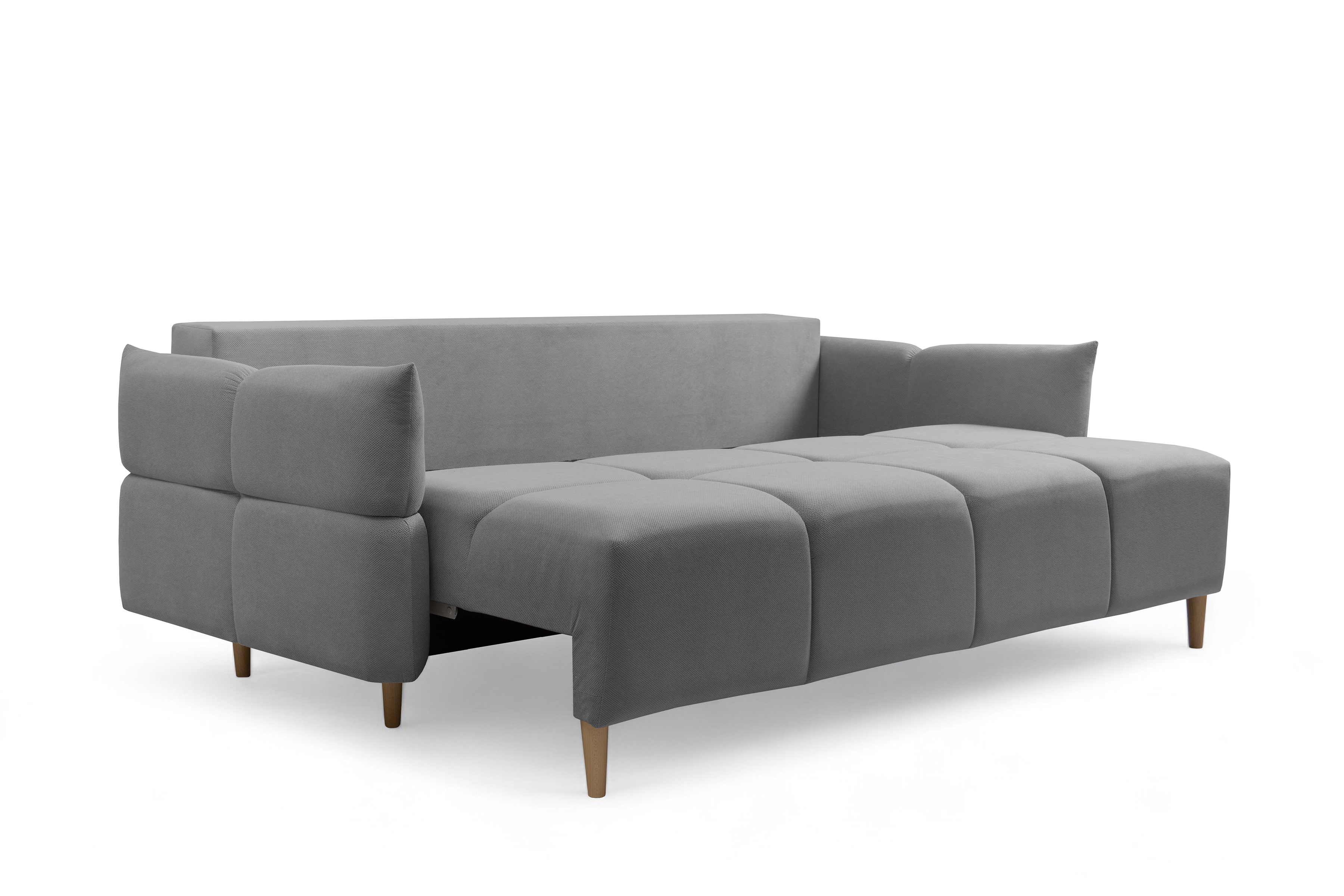 Rozkládací pohovka Fitelia s úložným prostorem - šedý samet Pretty 17 / nožky buk Pohovka rozkladana Fitelia s úložným prostorem- šedá plusz Pretty 17 / buk 