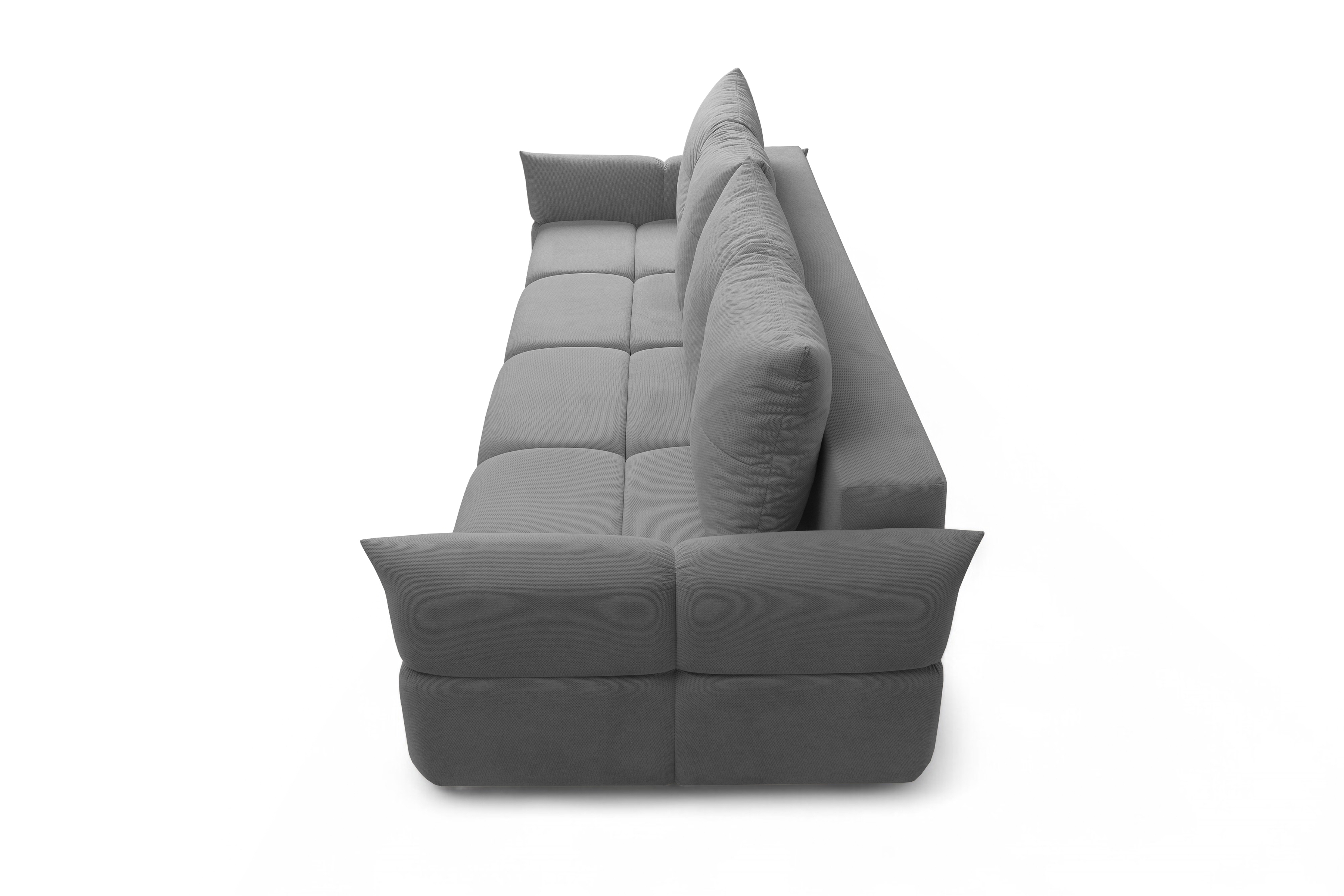 Rozkládací pohovka Fitelia s úložným prostorem - šedý samet Pretty 17 / nožky buk Pohovka rozkladana Fitelia s úložným prostorem- šedá plusz Pretty 17 / buk 