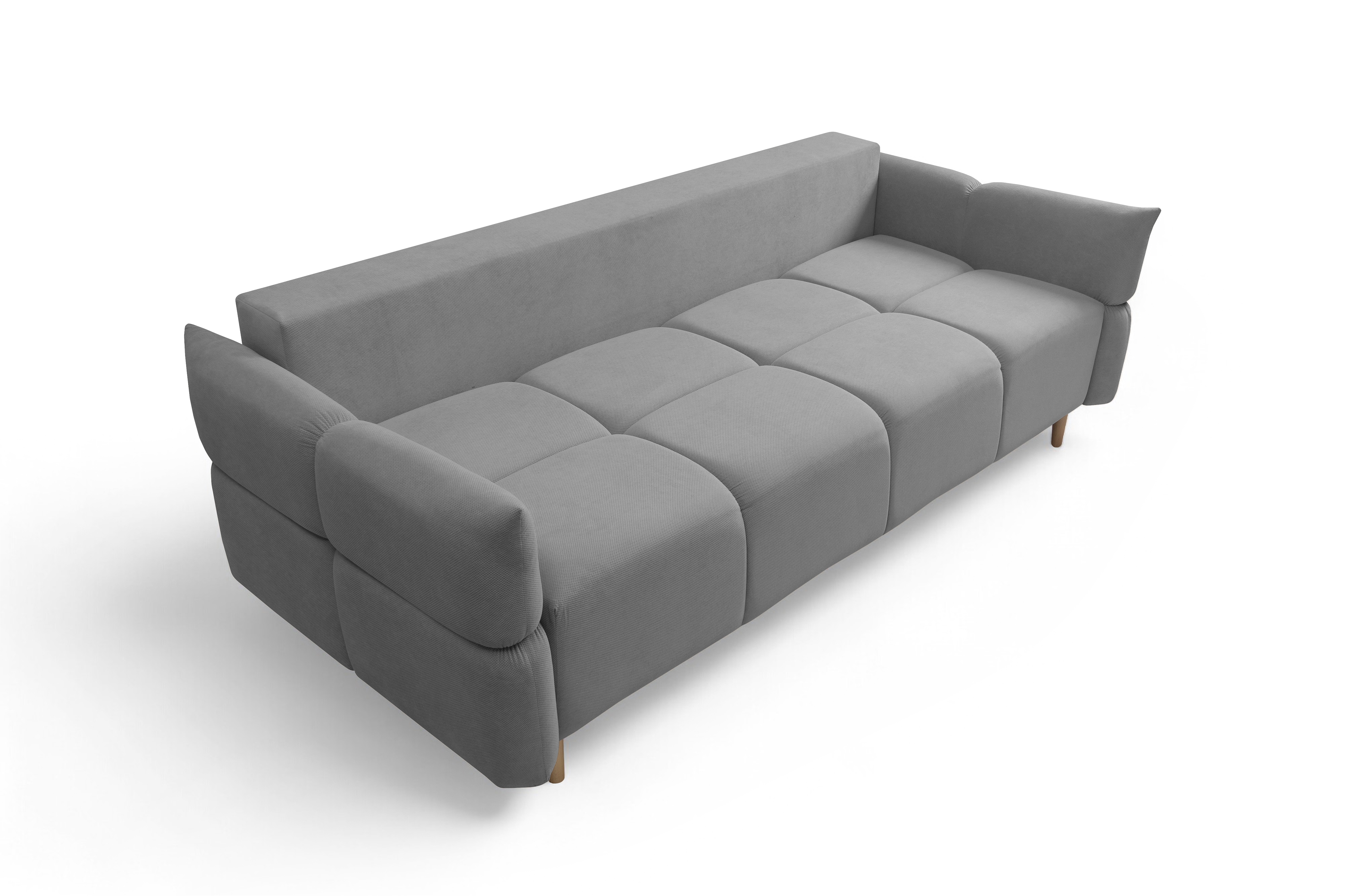 Rozkládací pohovka Fitelia s úložným prostorem - šedý samet Pretty 17 / nožky buk Pohovka rozkladana Fitelia s úložným prostorem- šedá plusz Pretty 17 / buk 