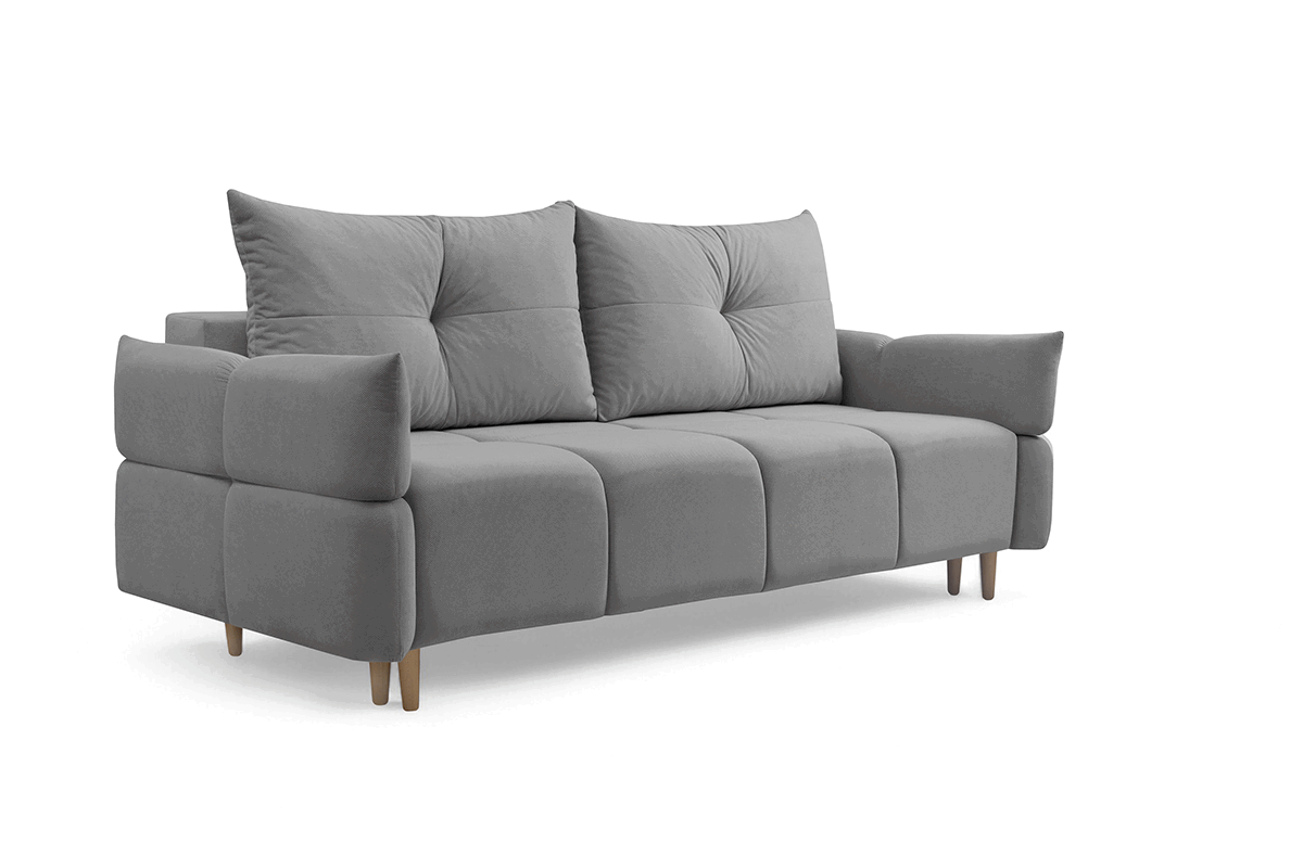 Rozkládací pohovka Fitelia s úložným prostorem - šedý samet Pretty 17 / nožky buk Pohovka rozkladana Fitelia s úložným prostorem- šedá plusz Pretty 17 / buk 