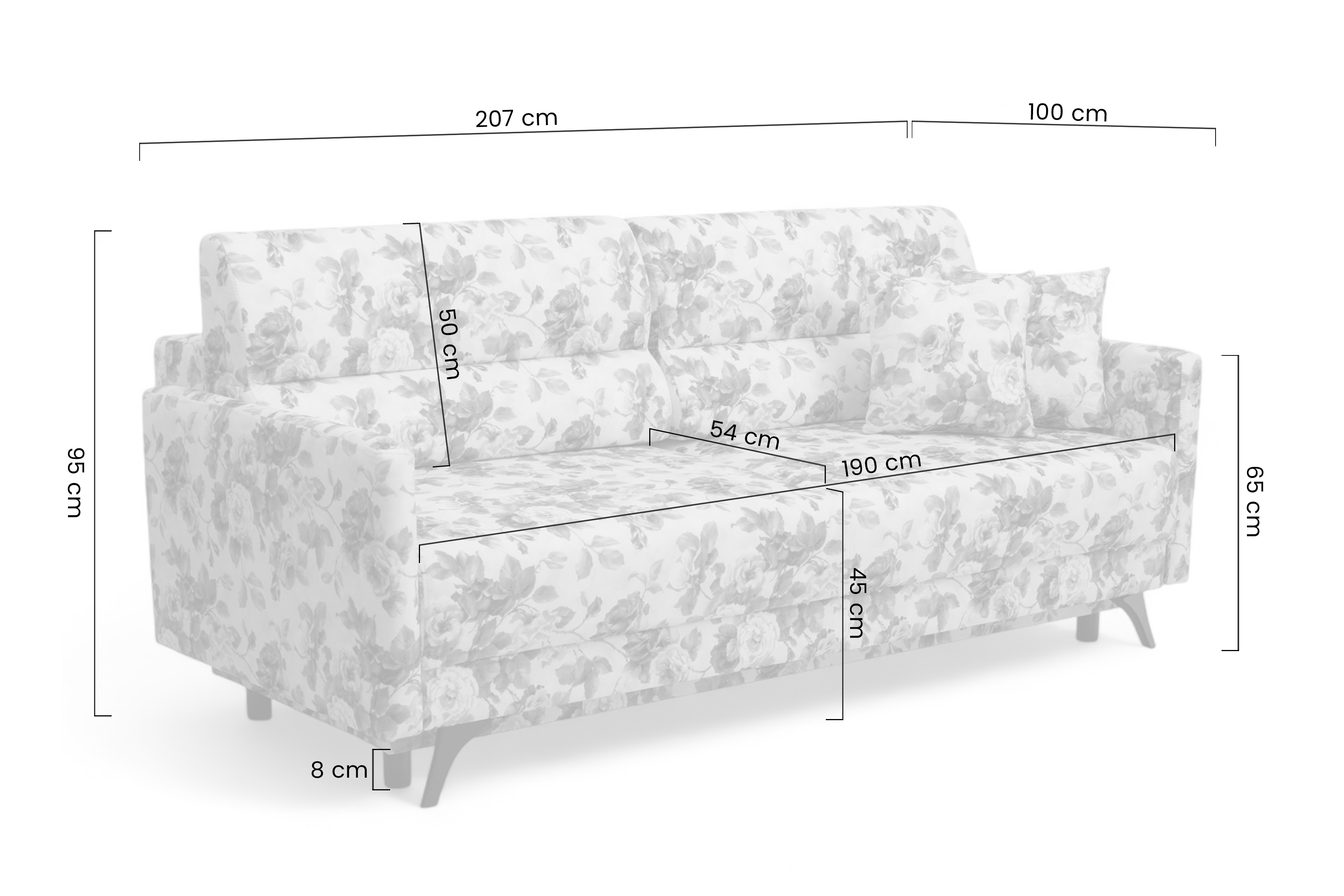 Rozkládací třímístná pohovka Dianis - květinová látka Coral WM 82 Pohovka rozkladana třímístná Elsa - potahová látka w kwiaty Coral WM 82 