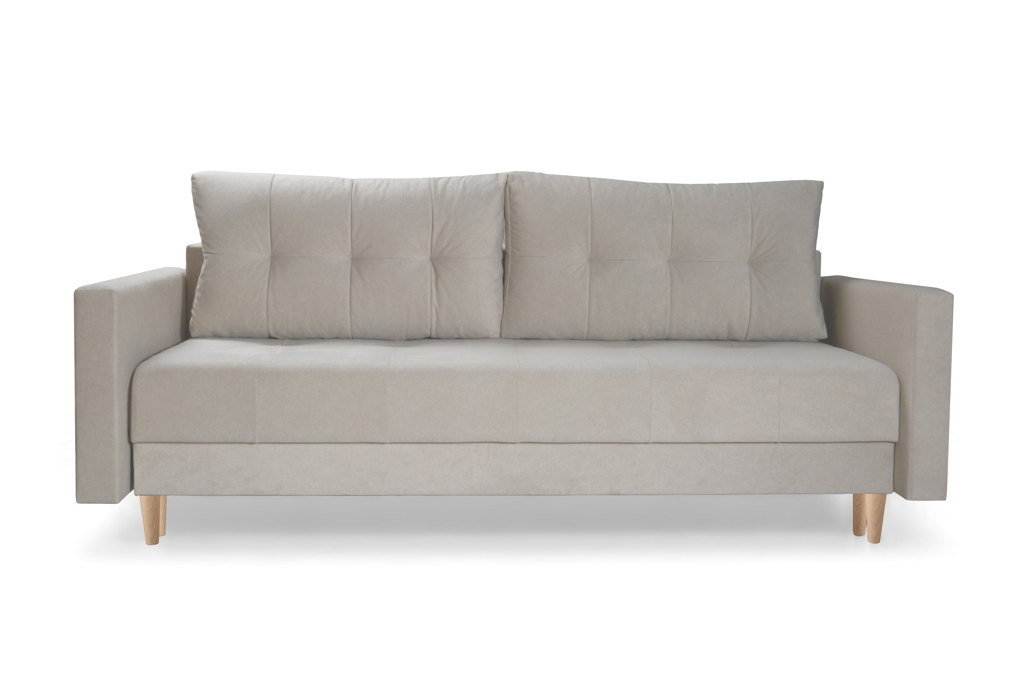 Rozkladacia trojpohovka Romano - béžový zamat Cloud 03 / buk Pohovka rozkladana trojmiestna Romano - béžový welwet Cloud 03 / nožičky buk