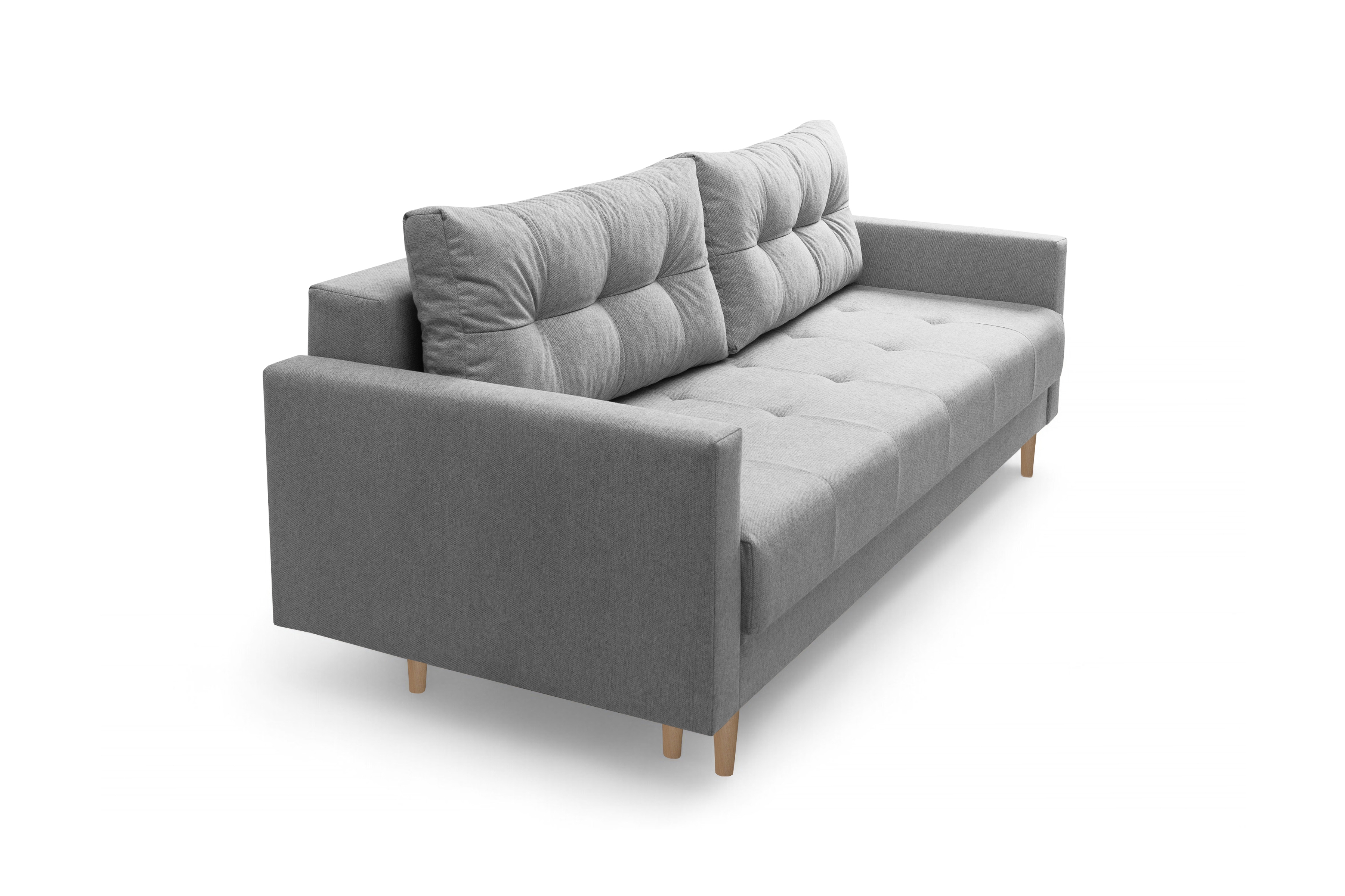 Trojmiestna rozkladacia pohovka Romano – sivá pletená látka Gemma 86 / bukové nožičky Pohovka rozkladana trojmiestna Romano - šedá plecionka Gemma 86 / buk