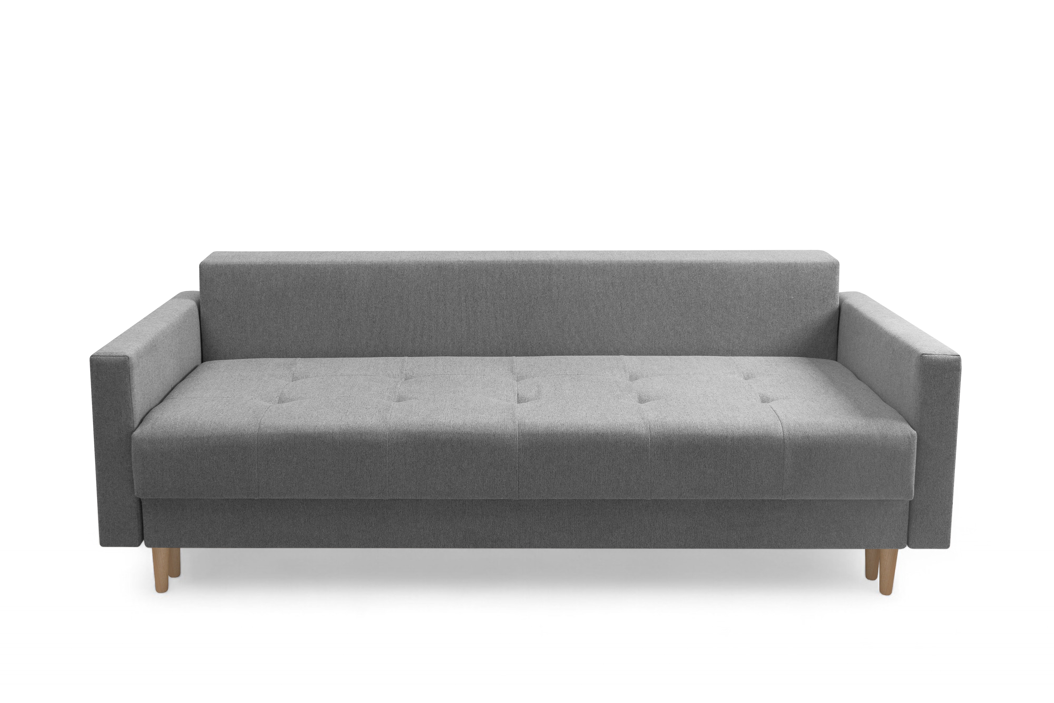 Trojmiestna rozkladacia pohovka Romano – sivá pletená látka Gemma 86 / bukové nožičky Pohovka rozkladana trojmiestna Romano - šedá plecionka Gemma 86 / buk