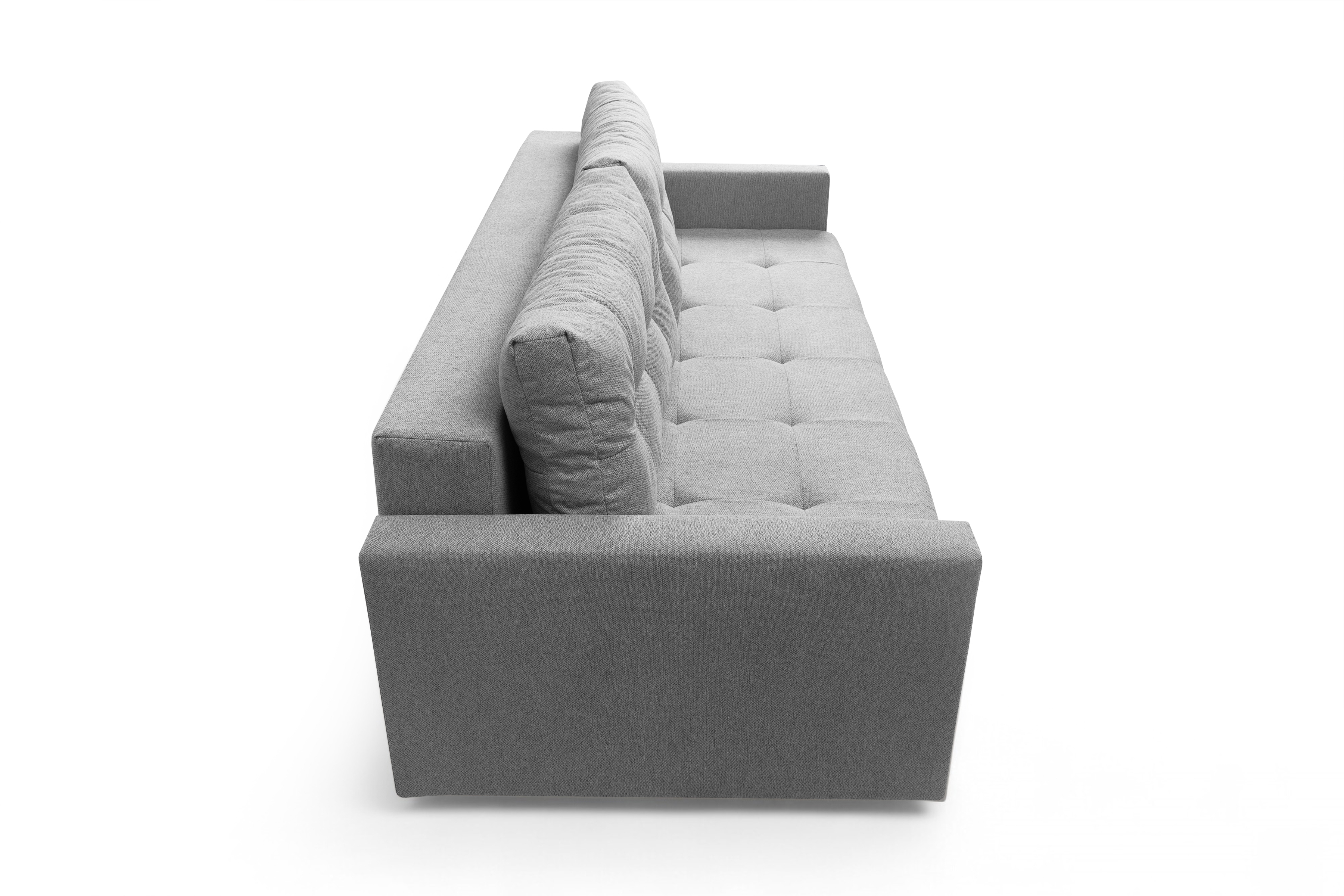 Trojmiestna rozkladacia pohovka Romano – sivá pletená látka Gemma 86 / bukové nožičky Pohovka rozkladana trojmiestna Romano - šedá plecionka Gemma 86 / buk