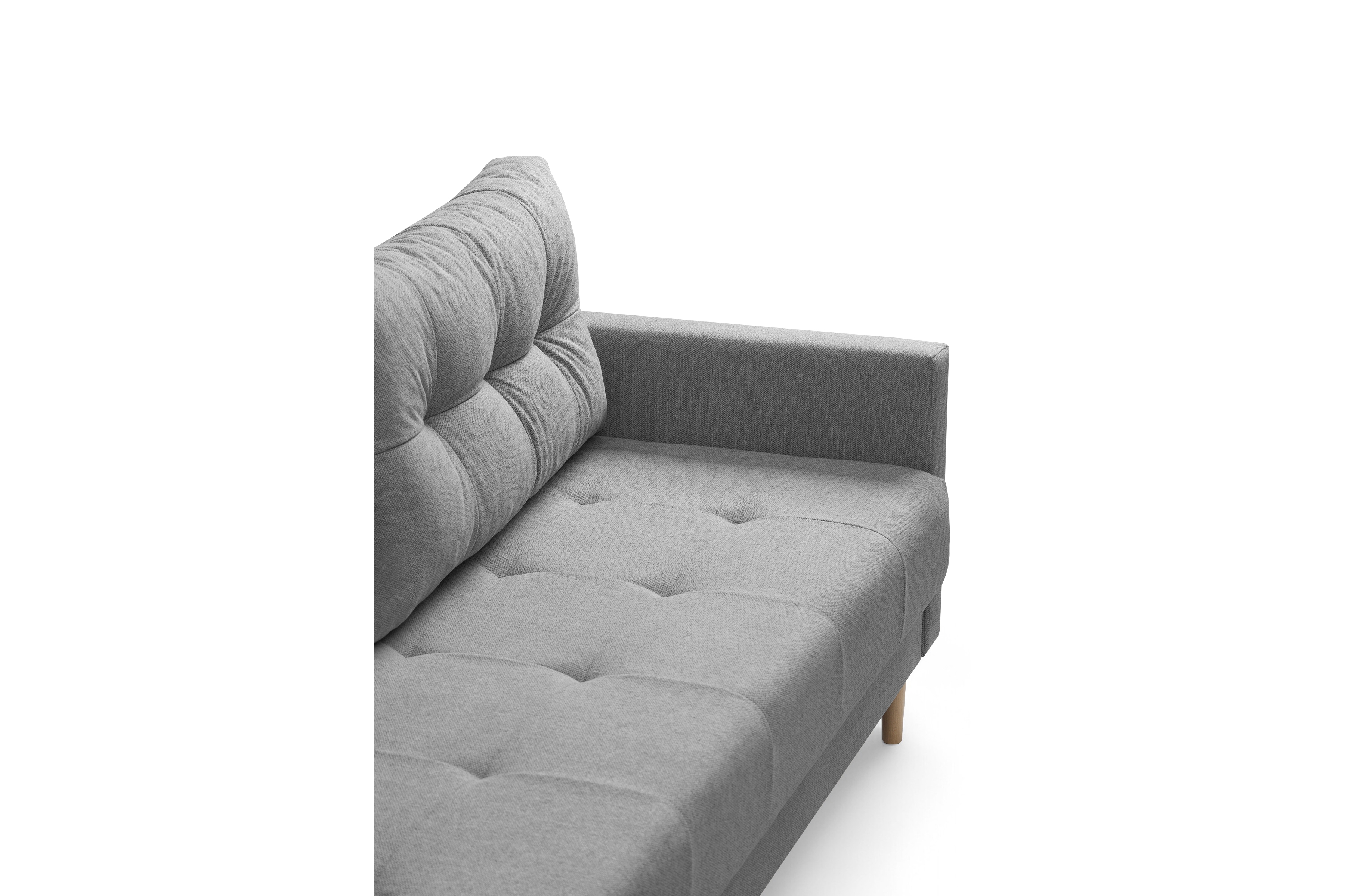 Trojmiestna rozkladacia pohovka Romano – sivá pletená látka Gemma 86 / bukové nožičky Pohovka rozkladana trojmiestna Romano - šedá plecionka Gemma 86 / buk