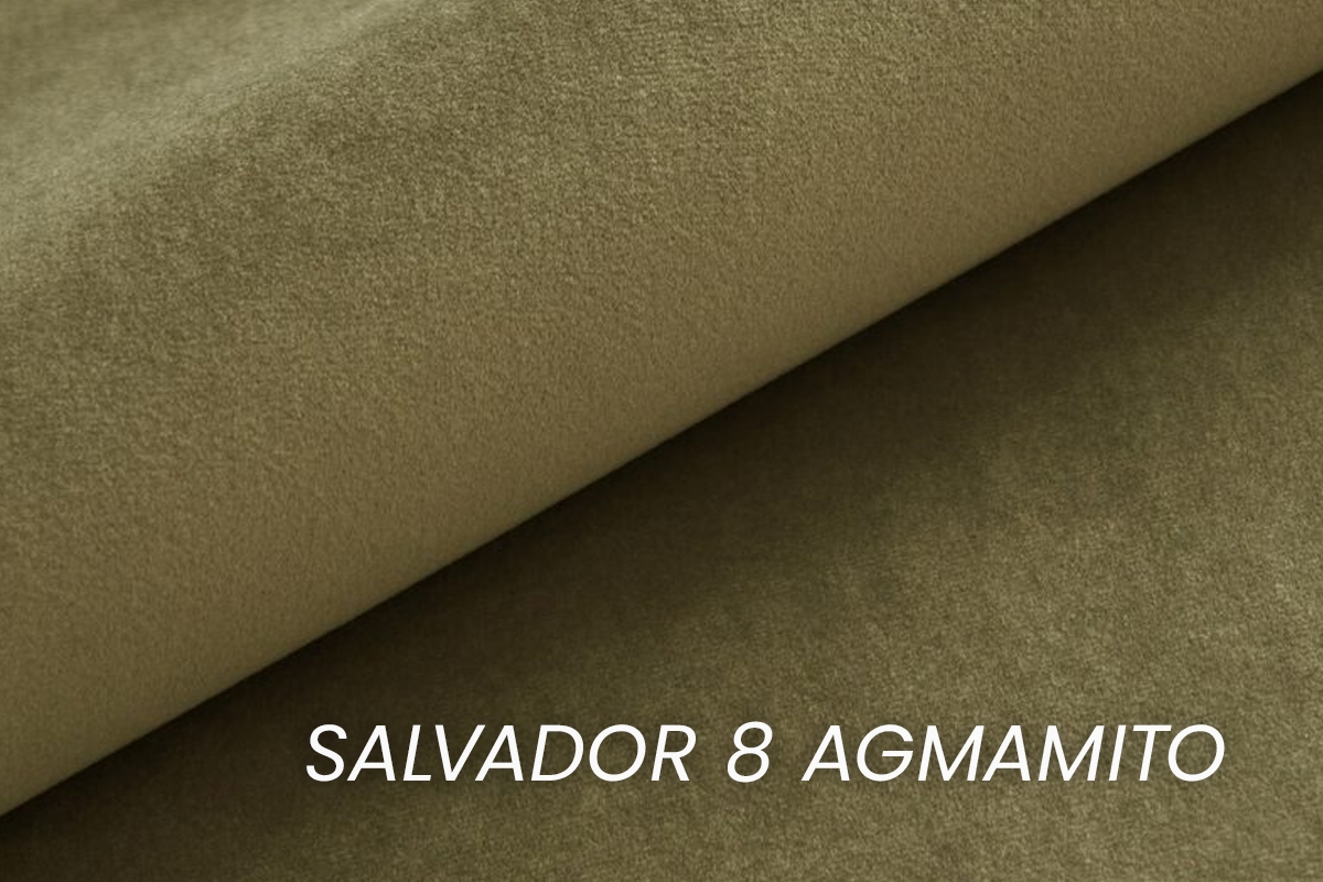 Rozkladacia pohovka Mikni s úložným priestorom - olivový hydrofóbny zamat Salvador 8 / nožičky venge Pohovka rozkladana s úložným priestorom Mikni - Olivový zamat hydrofobowy Salvador 8 / Venge