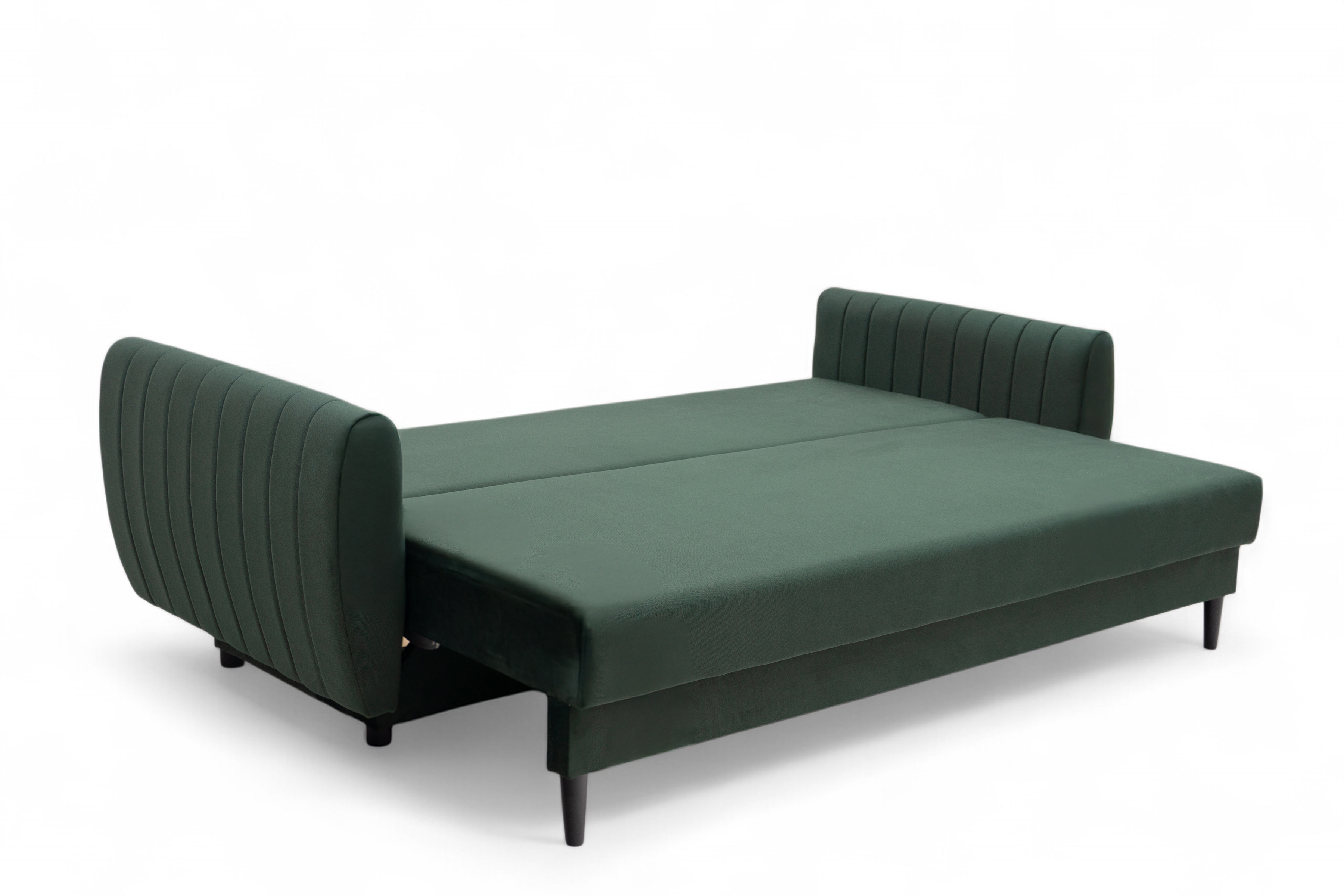 Rozkladacia pohovka Mikni s úložným priestorom – zelený zamat Kronos 14 / nožičky venge Pohovka rozkladana s úložným priestorom Mikni - Zelený zamat Kronos 14 / Venge