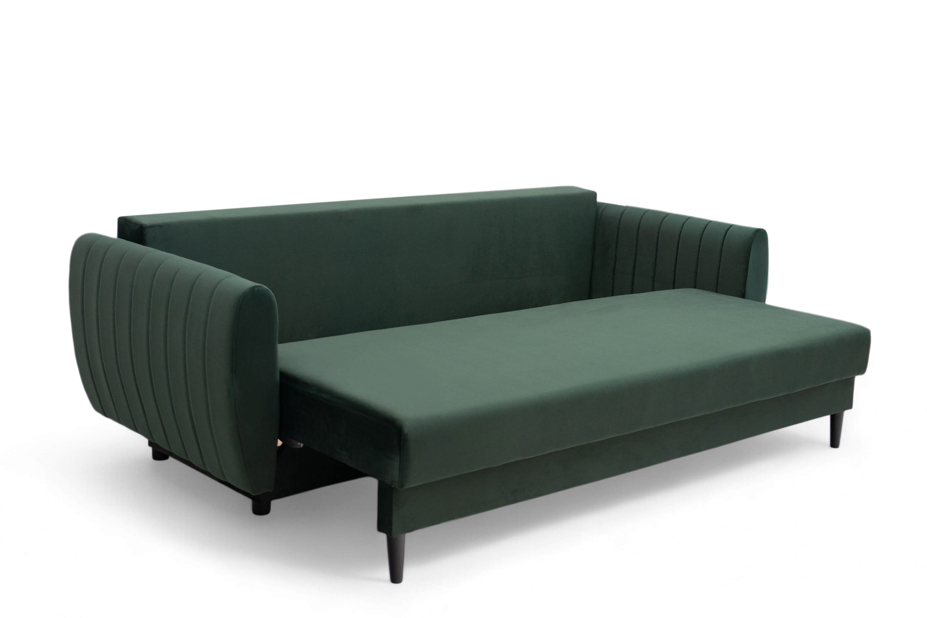 Rozkladacia pohovka Mikni s úložným priestorom – zelený zamat Kronos 14 / nožičky venge Pohovka rozkladana s úložným priestorom Mikni - Zelený zamat Kronos 14 / Venge