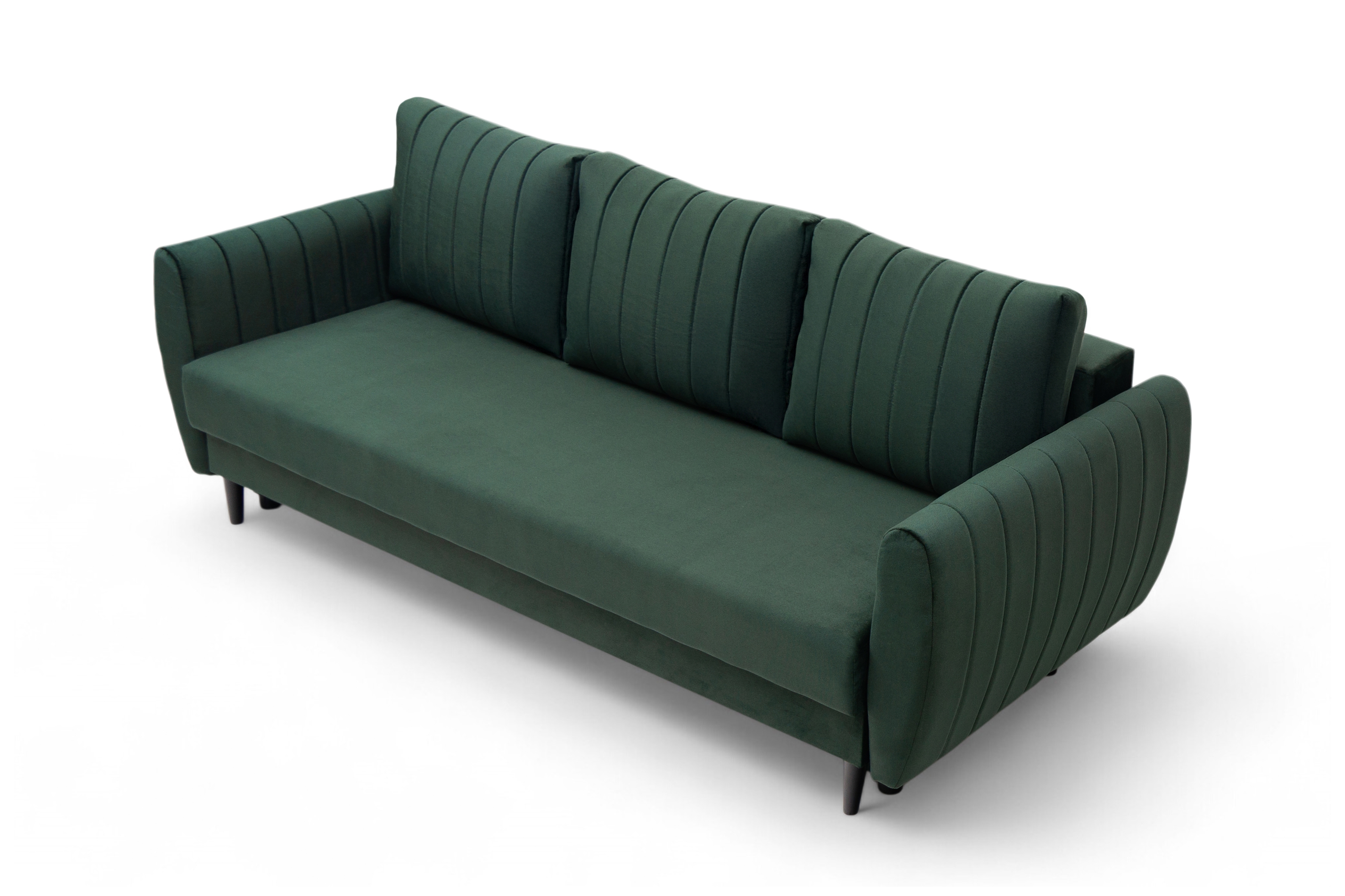 Rozkladacia pohovka Mikni s úložným priestorom – zelený zamat Kronos 14 / nožičky venge Pohovka rozkladana s úložným priestorom Mikni - Zelený zamat Kronos 14 / Venge