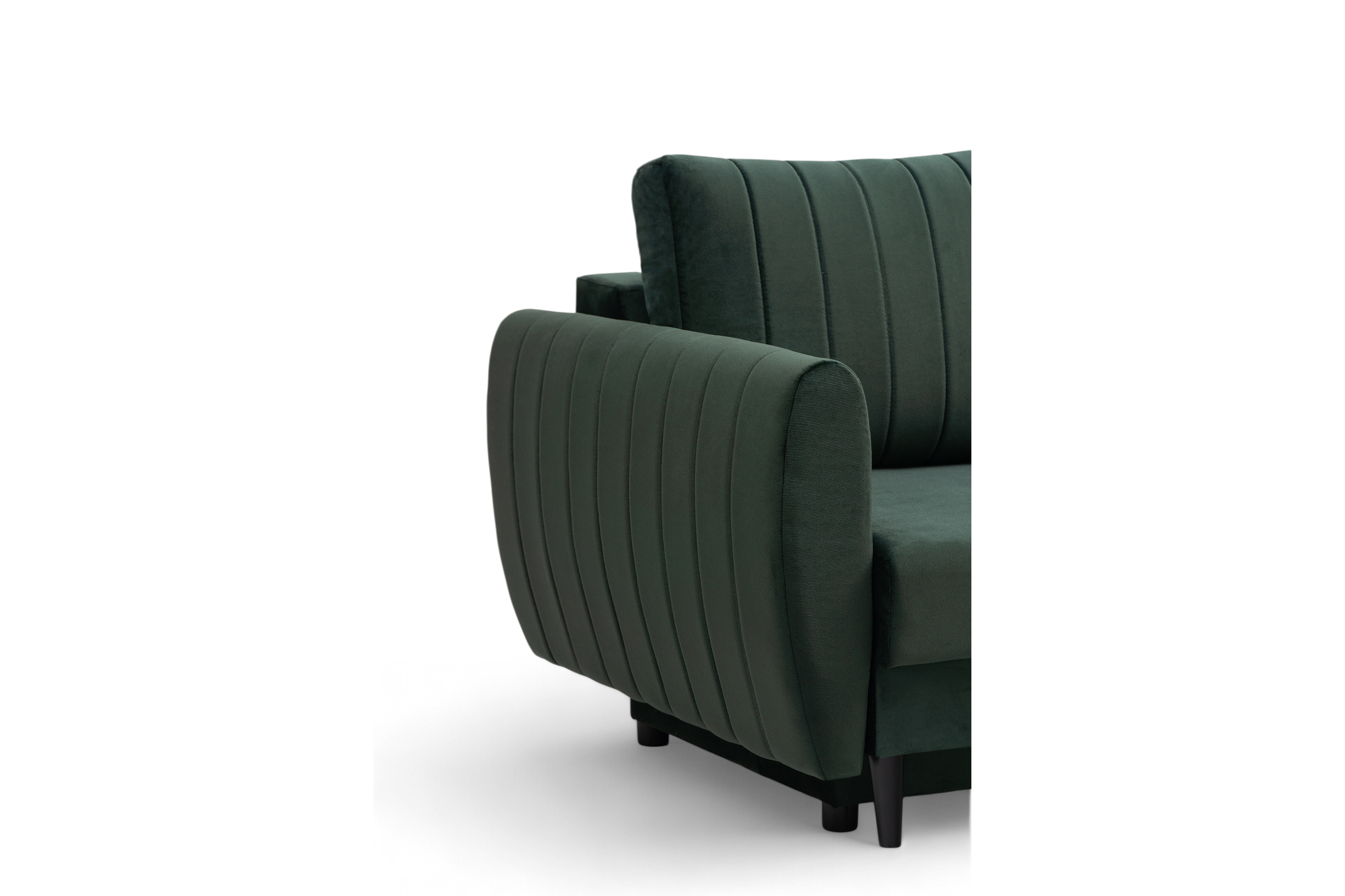 Rozkladacia pohovka Mikni s úložným priestorom – zelený zamat Kronos 14 / nožičky venge Pohovka rozkladana s úložným priestorom Mikni - Zelený zamat Kronos 14 / Venge