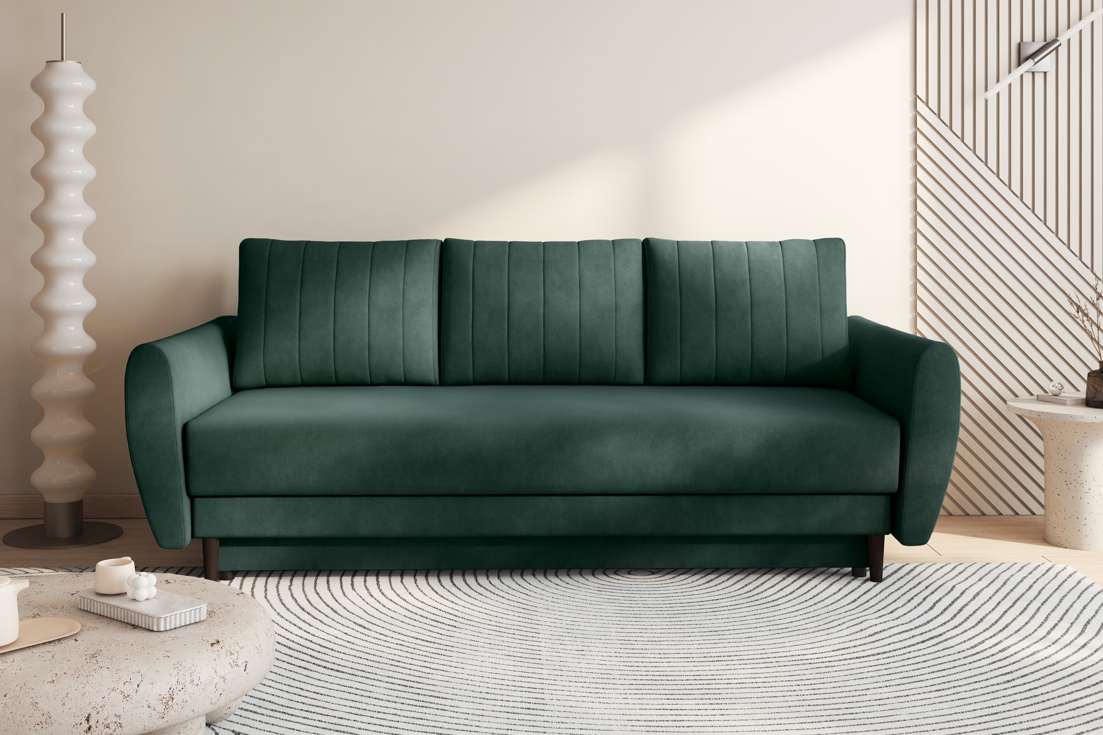 Rozkladacia pohovka Mikni s úložným priestorom – zelený zamat Kronos 14 / nožičky venge Pohovka rozkladana s úložným priestorom Mikni - Zelený zamat Kronos 14 / Venge