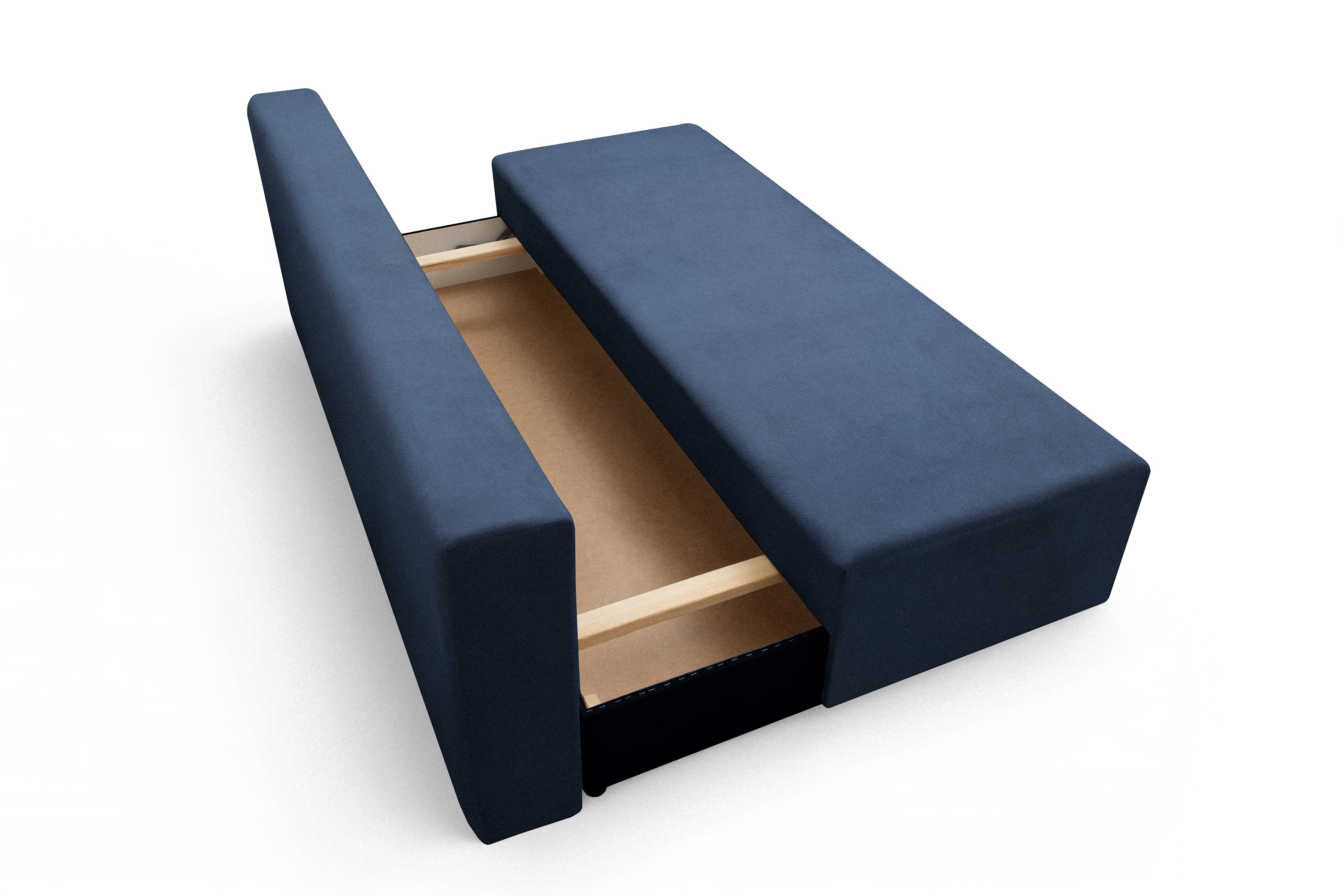 Rozkladacia pohovka Morena s úložným priestorom – tmavomodrý hydrofóbny plyš Pretty 22 Pohovka rozkladana s úložným priestorom Morena - námornícka modrá plusz hydrofobowy Pretty 22