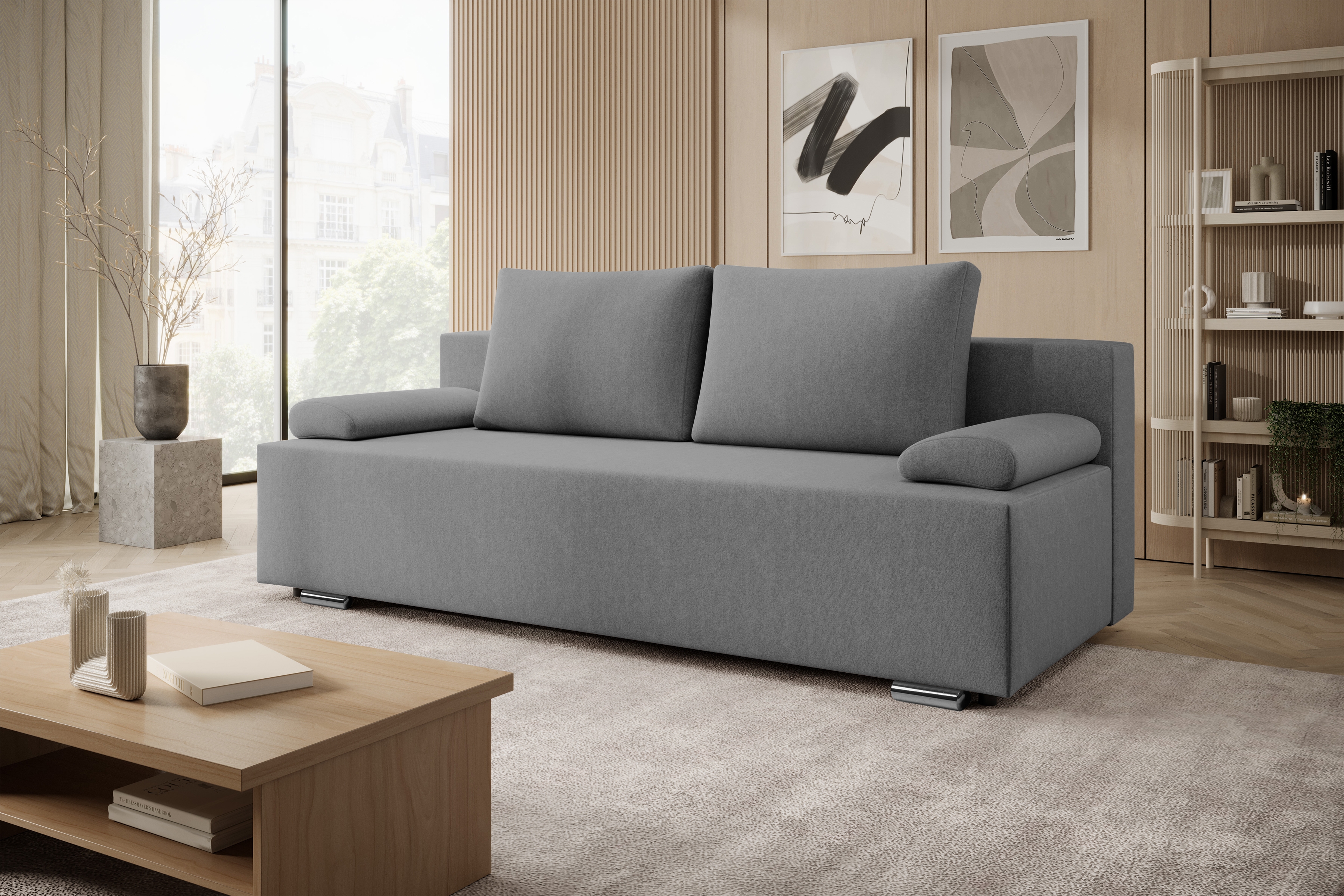 Rozkladacia pohovka Morena s úložným priestorom – sivý hydrofóbny plyš Pretty 17 Pohovka rozkladana s úložným priestorom Morena - šedý plusz hydrofobowy Pretty 17