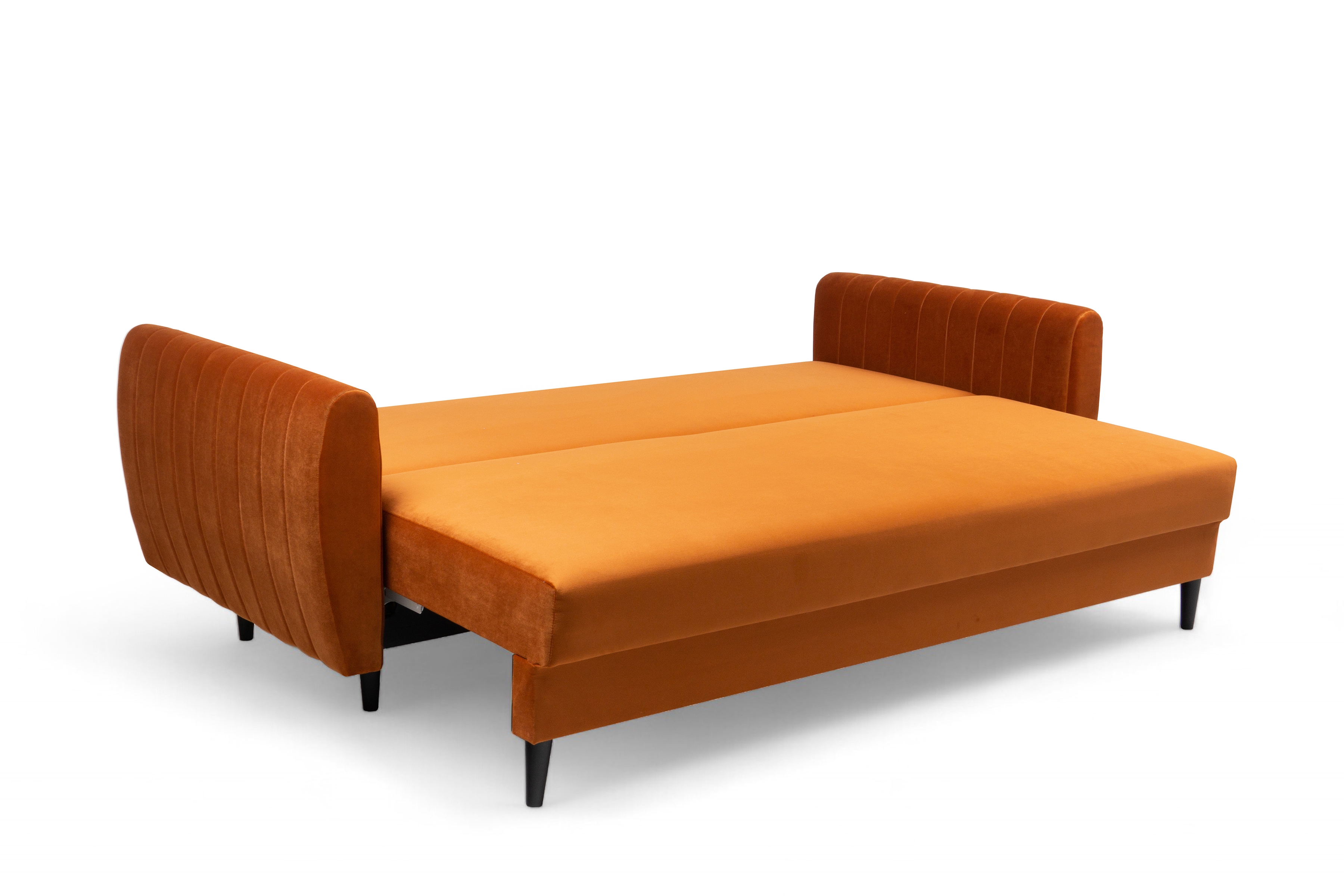 Rozkladacia pohovka Mozar II s úložným priestorom - červený hydrofóbny zamat Salvador 14 / čierne nožičky Pohovka rozkladana s úložným priestorom Mozar II - rydy zamat hydrofobowy Salvador 14 / nožičky čierny  