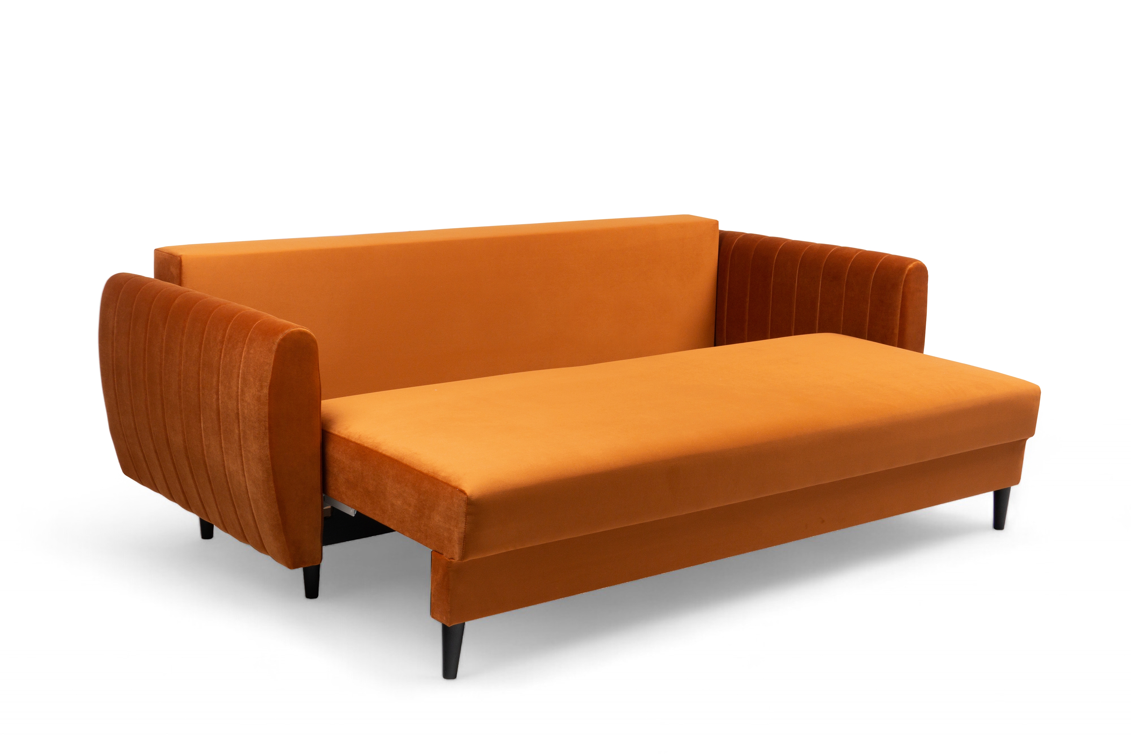 Rozkladacia pohovka Mozar II s úložným priestorom - červený hydrofóbny zamat Salvador 14 / čierne nožičky Pohovka rozkladana s úložným priestorom Mozar II - rydy zamat hydrofobowy Salvador 14 / nožičky čierny  