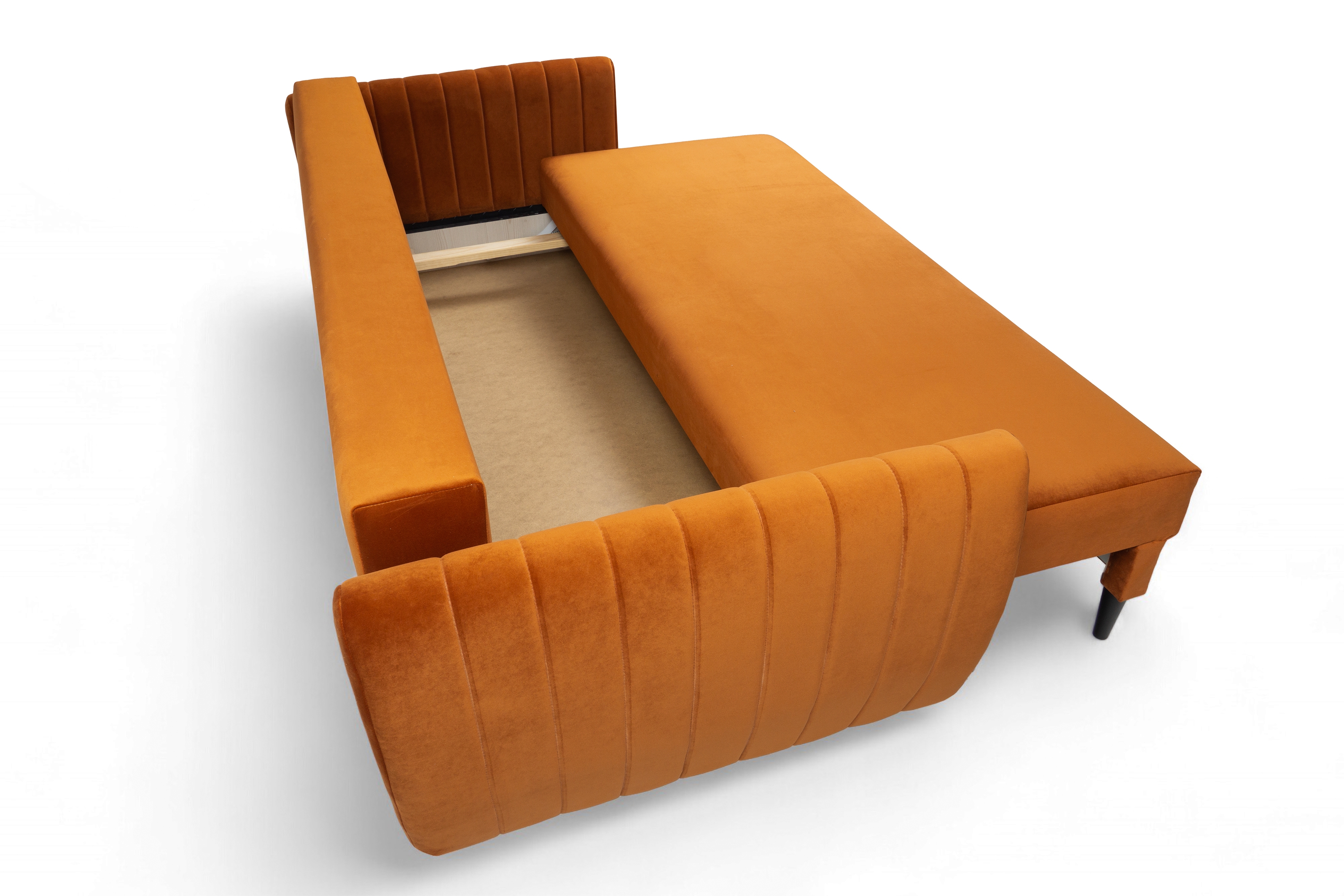 Rozkladacia pohovka Mozar II s úložným priestorom - červený hydrofóbny zamat Salvador 14 / čierne nožičky Pohovka rozkladana s úložným priestorom Mozar II - rydy zamat hydrofobowy Salvador 14 / nožičky čierny  