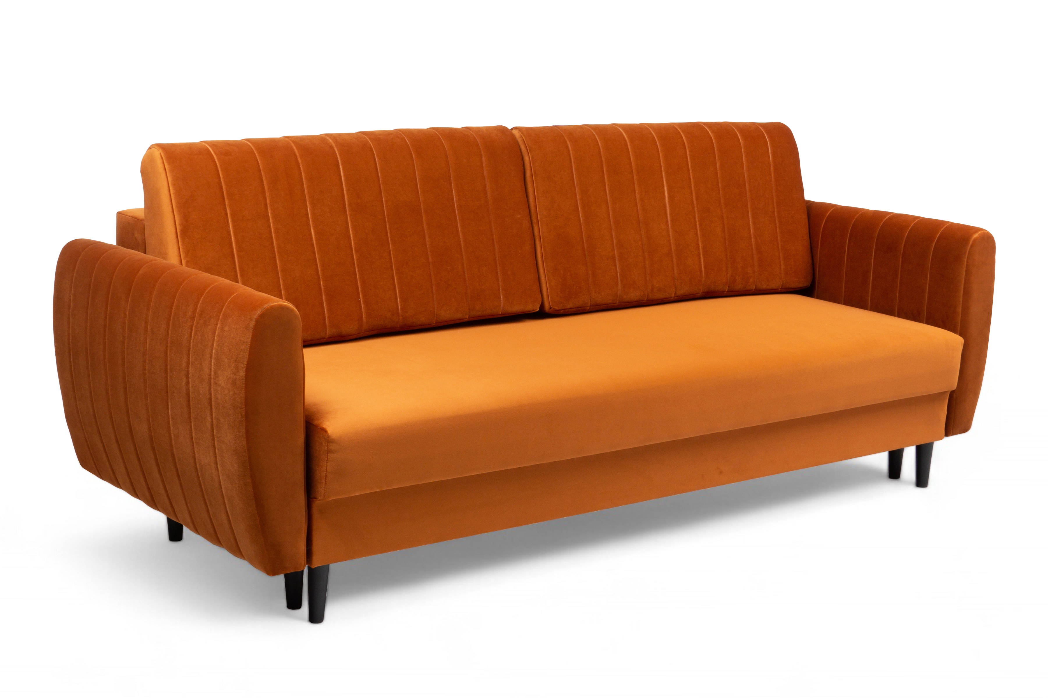 Rozkladacia pohovka Mozar II s úložným priestorom - červený hydrofóbny zamat Salvador 14 / čierne nožičky Pohovka rozkladana s úložným priestorom Mozar II - rydy zamat hydrofobowy Salvador 14 / nožičky čierny  