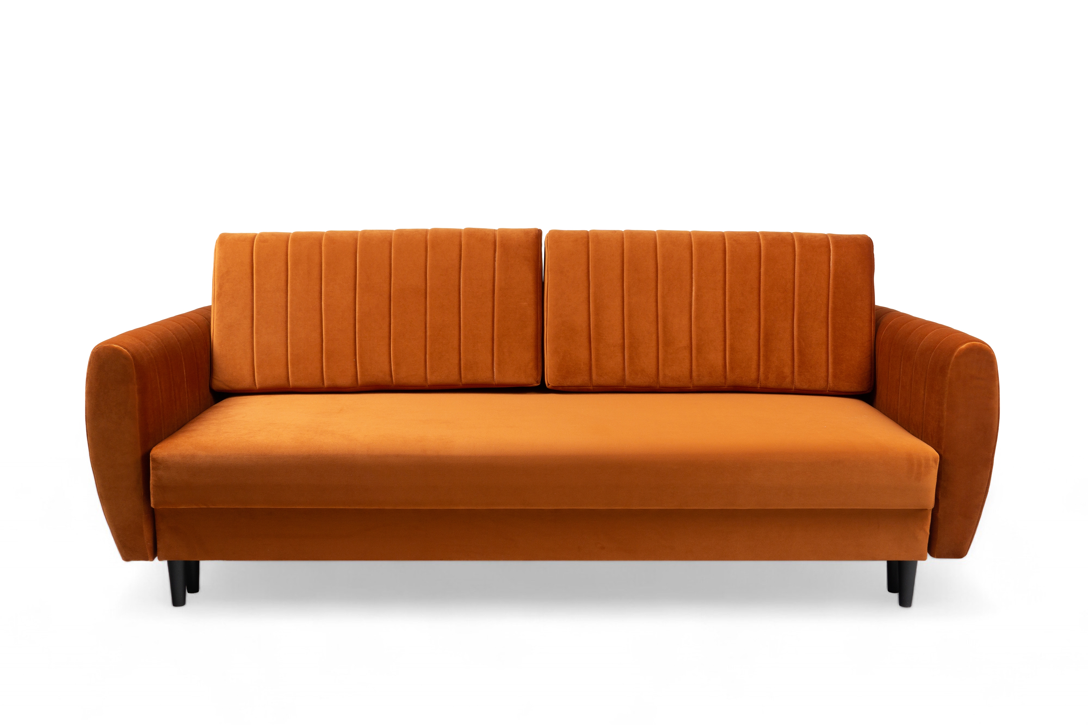 Rozkladacia pohovka Mozar II s úložným priestorom - červený hydrofóbny zamat Salvador 14 / čierne nožičky Pohovka rozkladana s úložným priestorom Mozar II - rydy zamat hydrofobowy Salvador 14 / nožičky čierny  