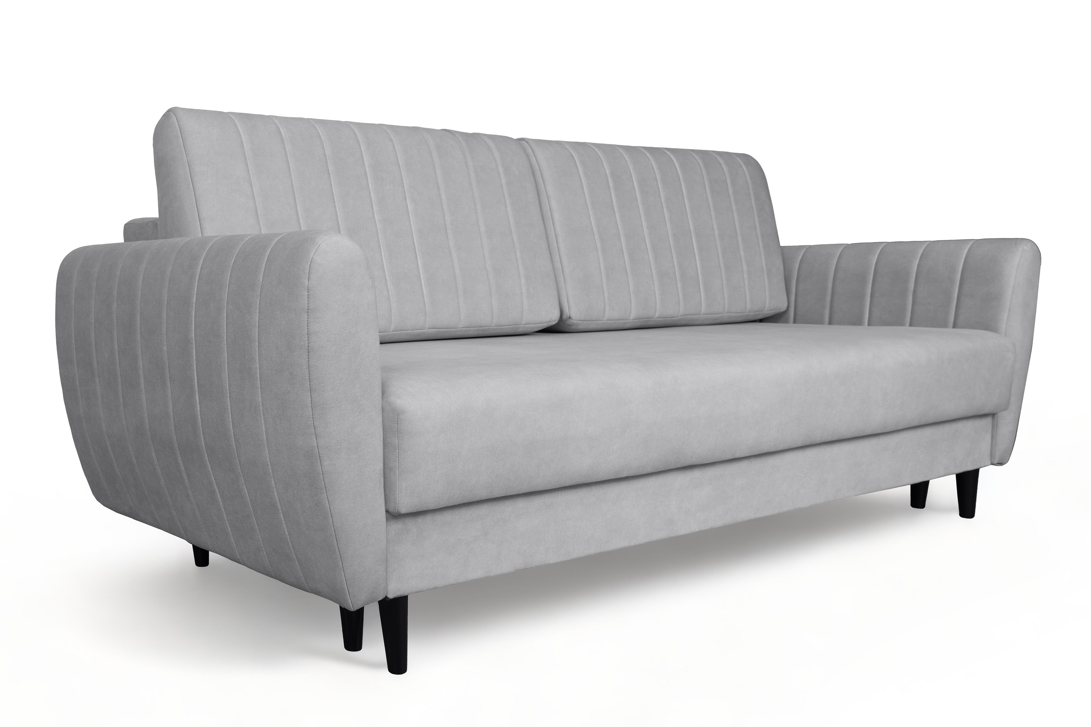 Rozkládací pohovka Mozar II s úložným prostorem - šedý samet Cloud 83 / černé nožky Pohovka rozkladana s úložným prostorem Mozar II - šedá samet snadno čistitelný Cloud 83 / Nohy černá