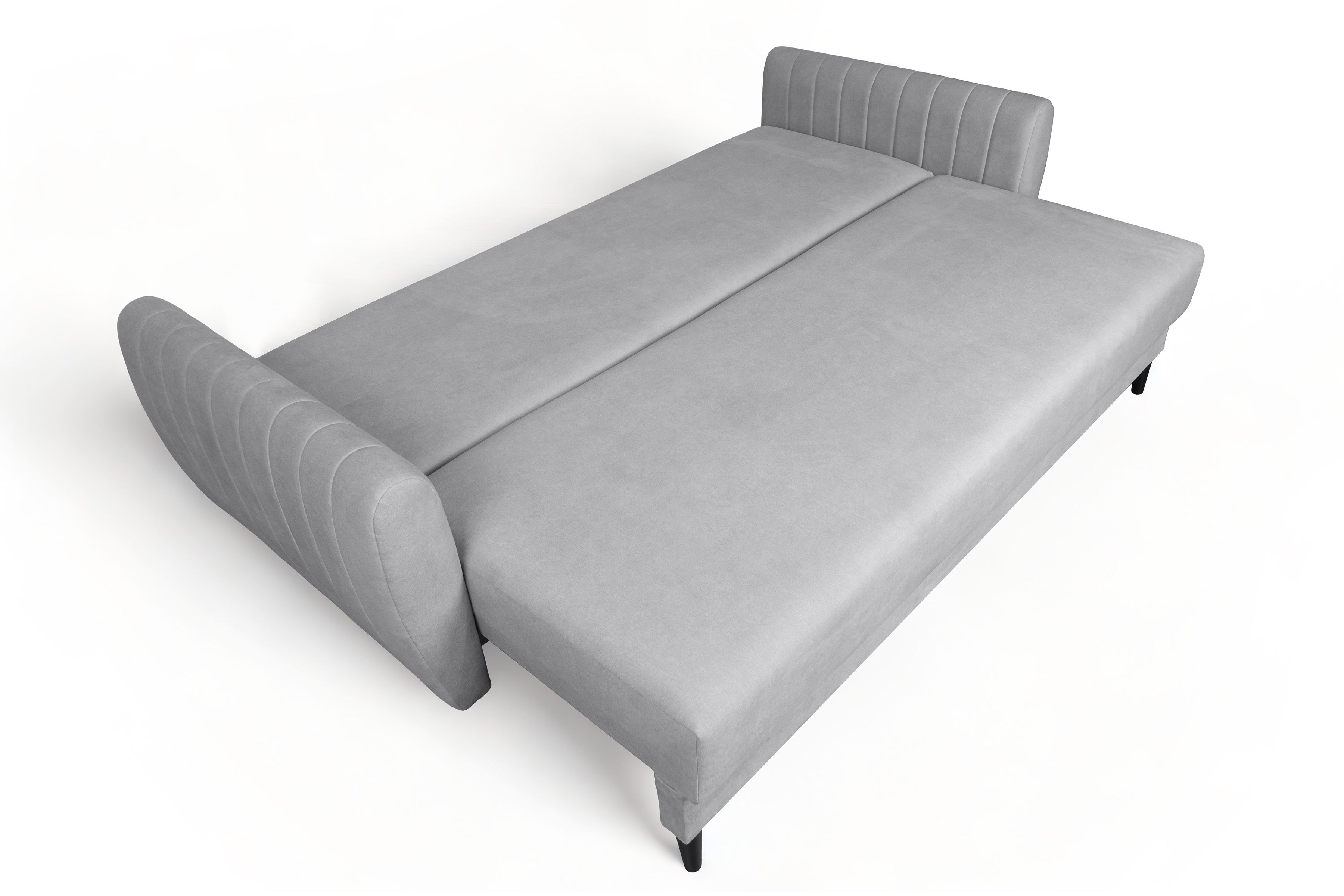 Rozkládací pohovka Mozar II s úložným prostorem - šedý samet Cloud 83 / černé nožky Pohovka rozkladana s úložným prostorem Mozar II - šedá samet snadno čistitelný Cloud 83 / Nohy černá