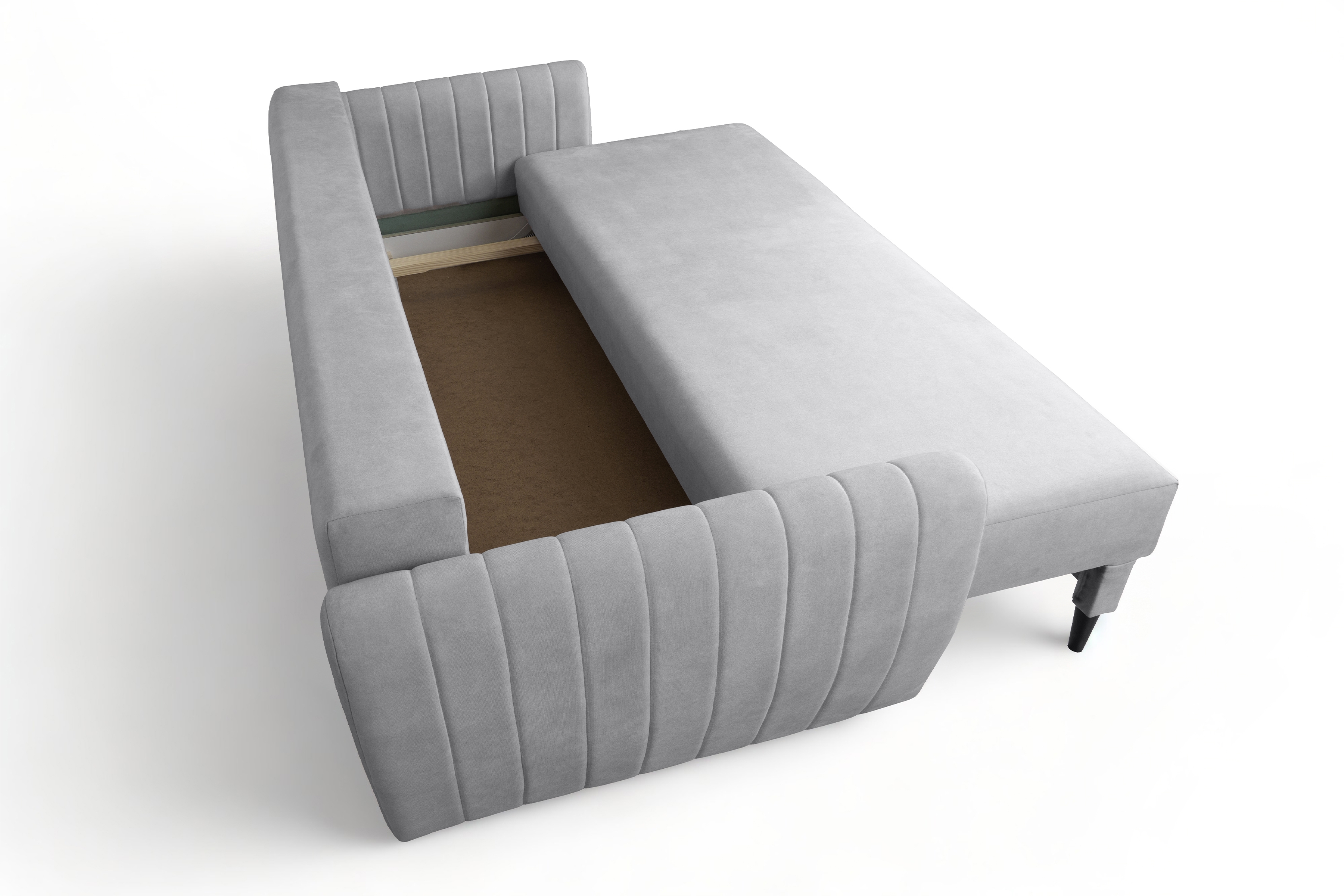 Rozkládací pohovka Mozar II s úložným prostorem - šedý samet Cloud 83 / černé nožky Pohovka rozkladana s úložným prostorem Mozar II - šedá samet snadno čistitelný Cloud 83 / Nohy černá