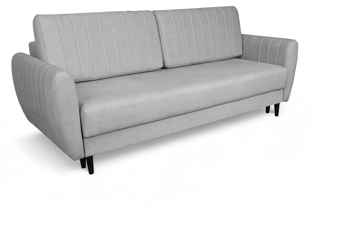 Rozkládací pohovka Mozar II s úložným prostorem - šedý samet Cloud 83 / černé nožky Pohovka rozkladana s úložným prostorem Mozar II - šedá samet snadno čistitelný Cloud 83 / Nohy černá