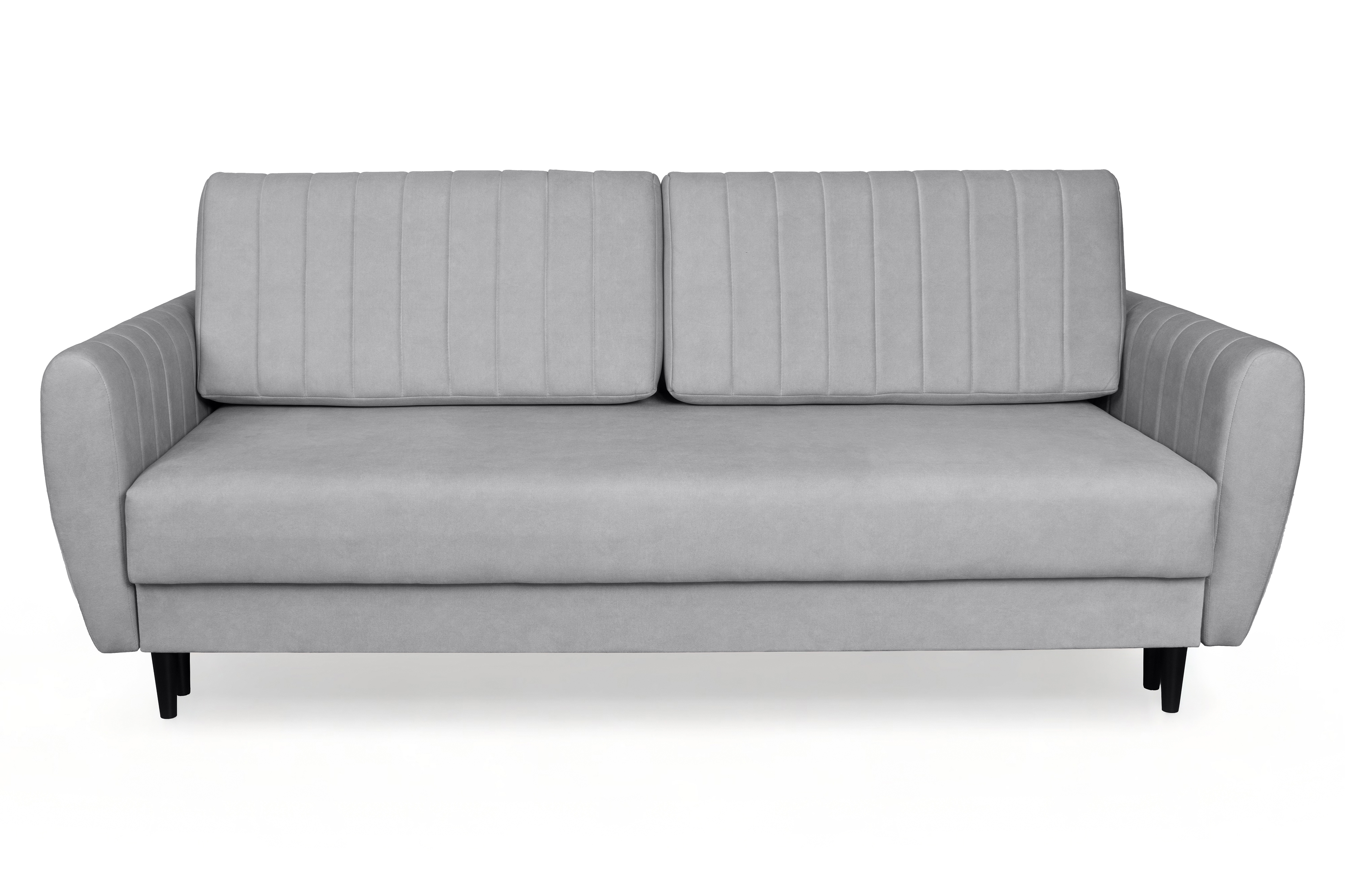 Rozkládací pohovka Mozar II s úložným prostorem - šedý samet Cloud 83 / černé nožky Pohovka rozkladana s úložným prostorem Mozar II - šedá samet snadno čistitelný Cloud 83 / Nohy černá