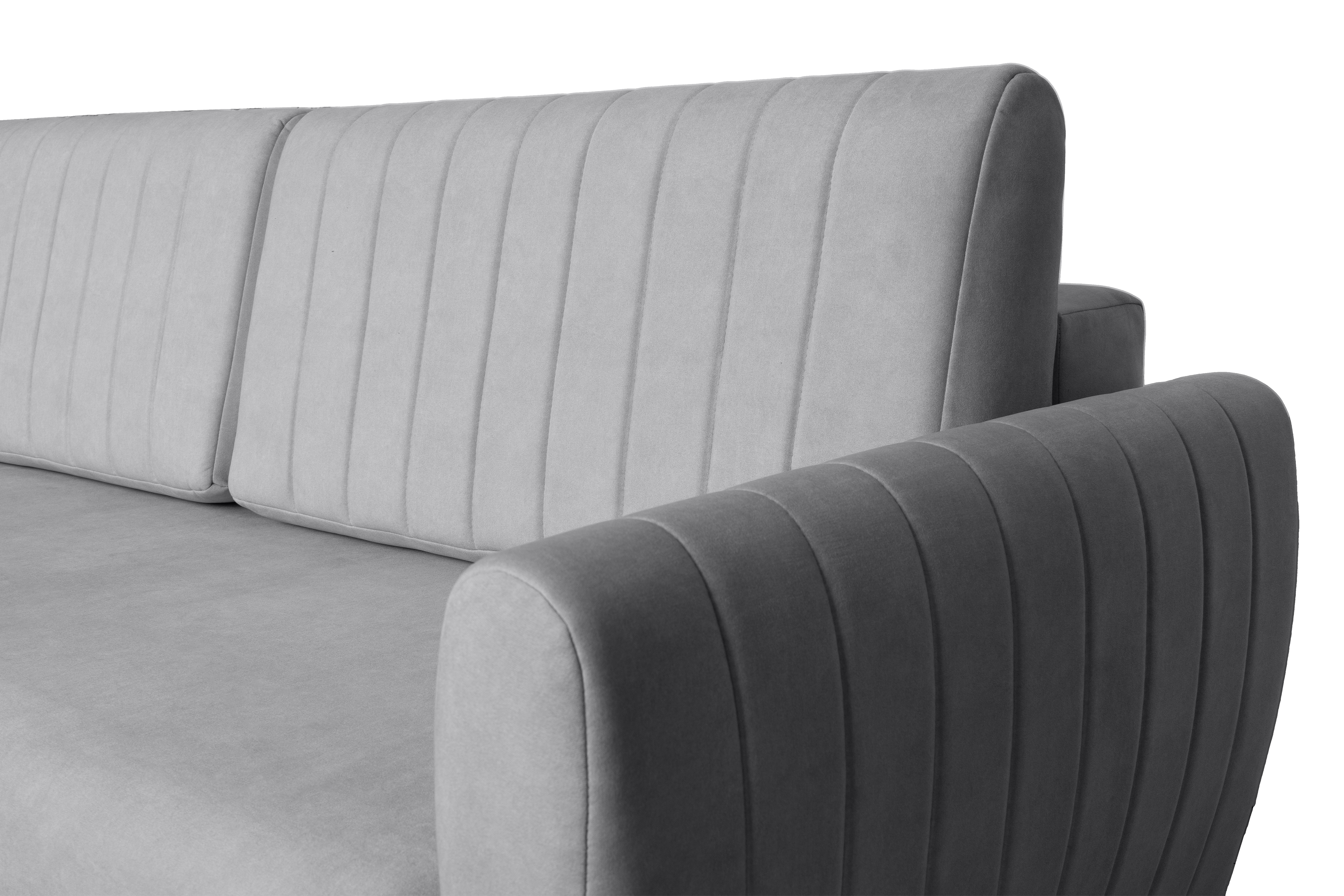 Rozkládací pohovka Mozar II s úložným prostorem - šedý samet Cloud 83 / černé nožky Pohovka rozkladana s úložným prostorem Mozar II - šedá samet snadno čistitelný Cloud 83 / Nohy černá