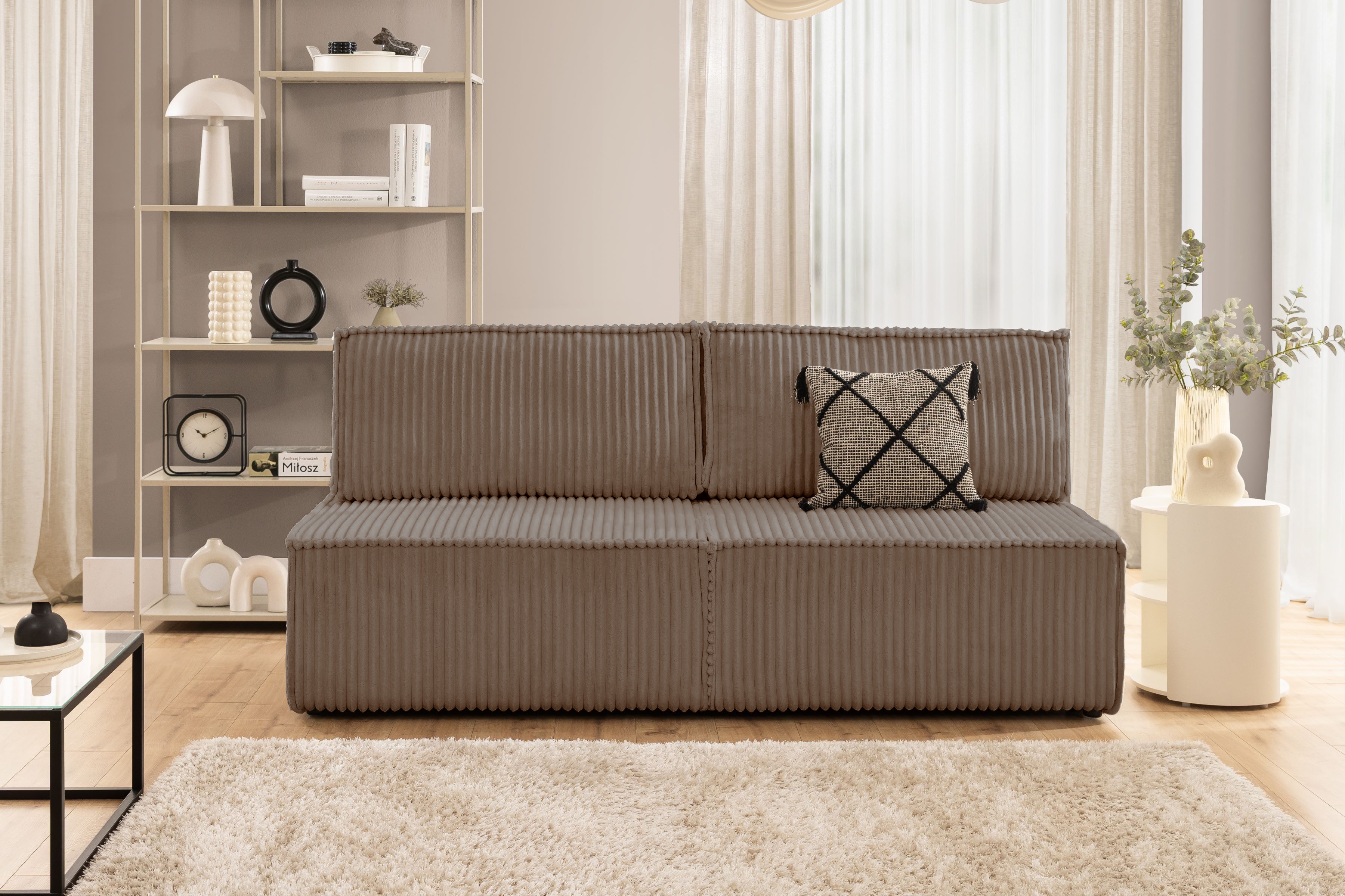 Rozkládací pohovka Solvero - tmavě béžový plyš Tilia 17 Pohovka Solvero rozkládací - tmavý béžová plusz Tilia 17