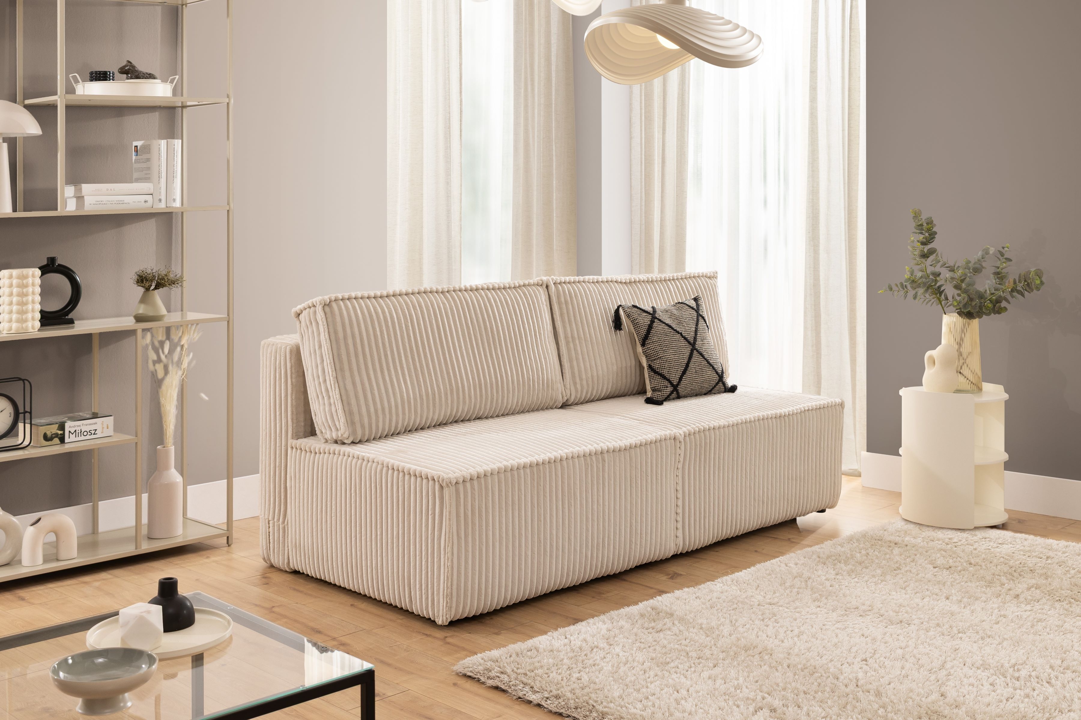 Pohovka Solvero s rozkladem na spaní - světle béžový plyš Tilia 01 Pohovka Solvero rozkládací - Krémový plusz Tilia 01