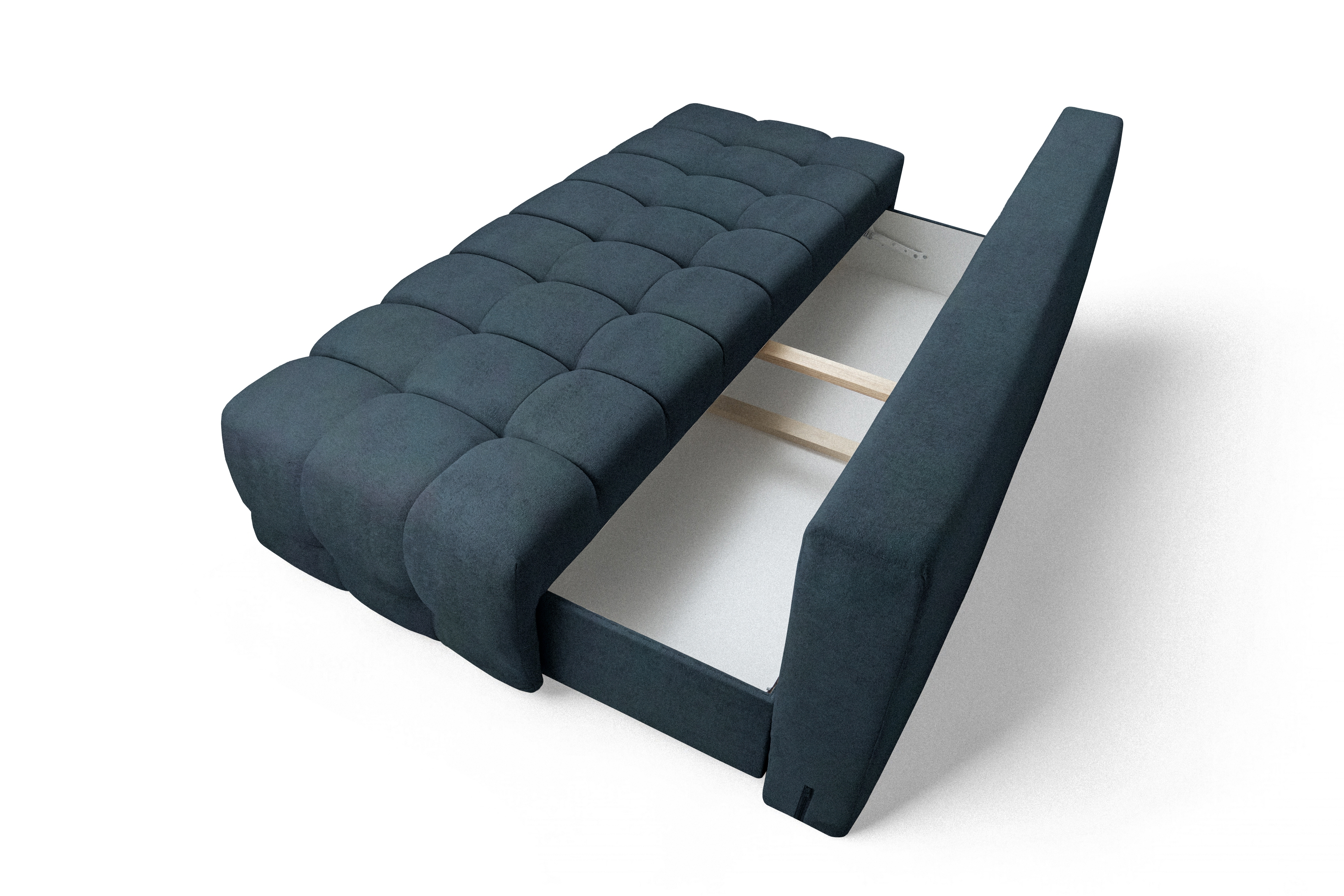 Rozkladacia pohovka Tuko s úložným priestorom – tmavomodrá pletenina Freya 210-28 Pohovka Tuko rozkladana S vnútorným úložným priestorom- námornícka modrá dzianina Freya 210-28