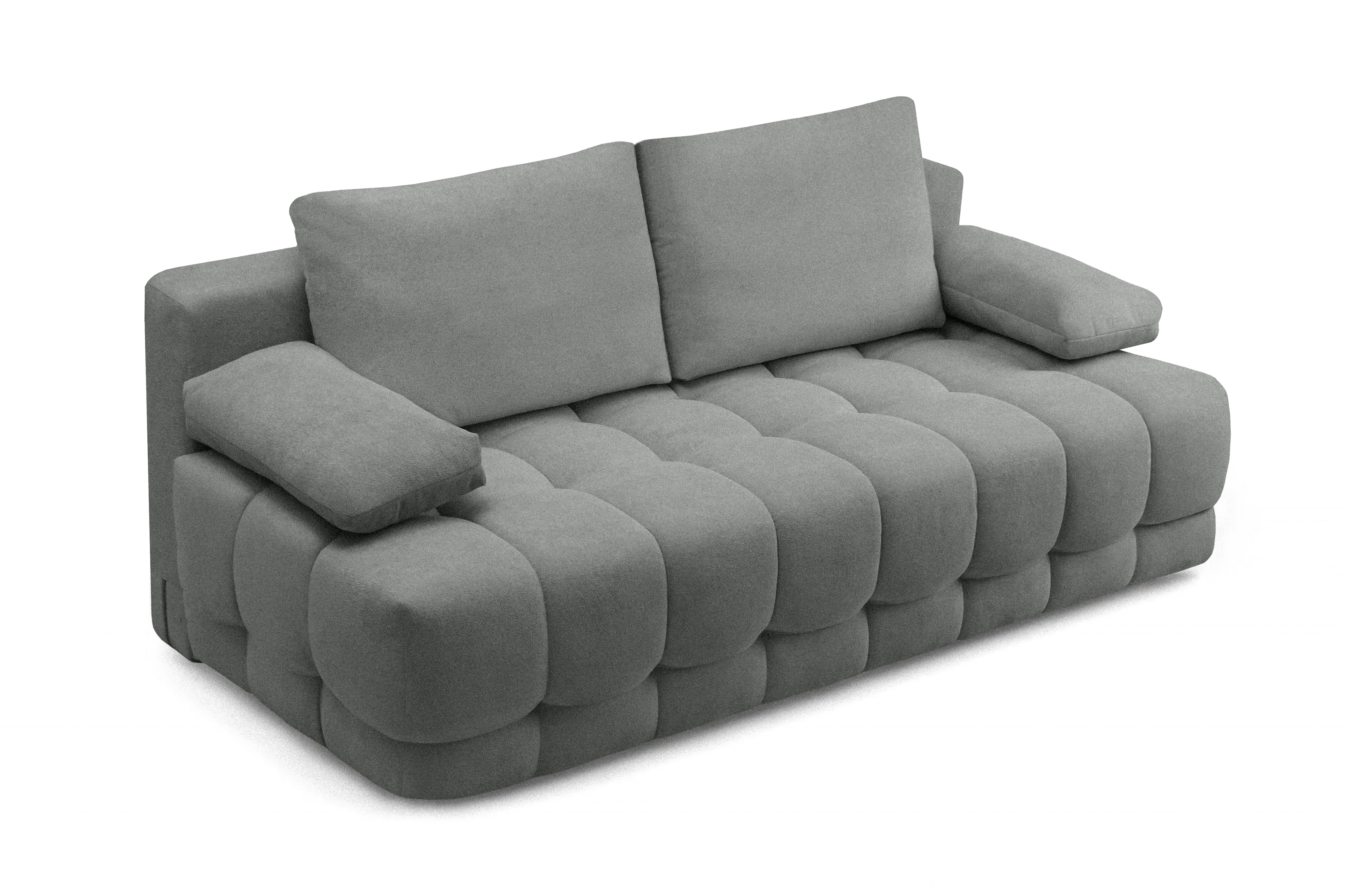 Rozkladacia pohovka Tuko s úložným priestorom – sivá pletenina Freya 210.21 Pohovka Tuko rozkladana S vnútorným úložným priestorom- šedá boucle Freya 210.21