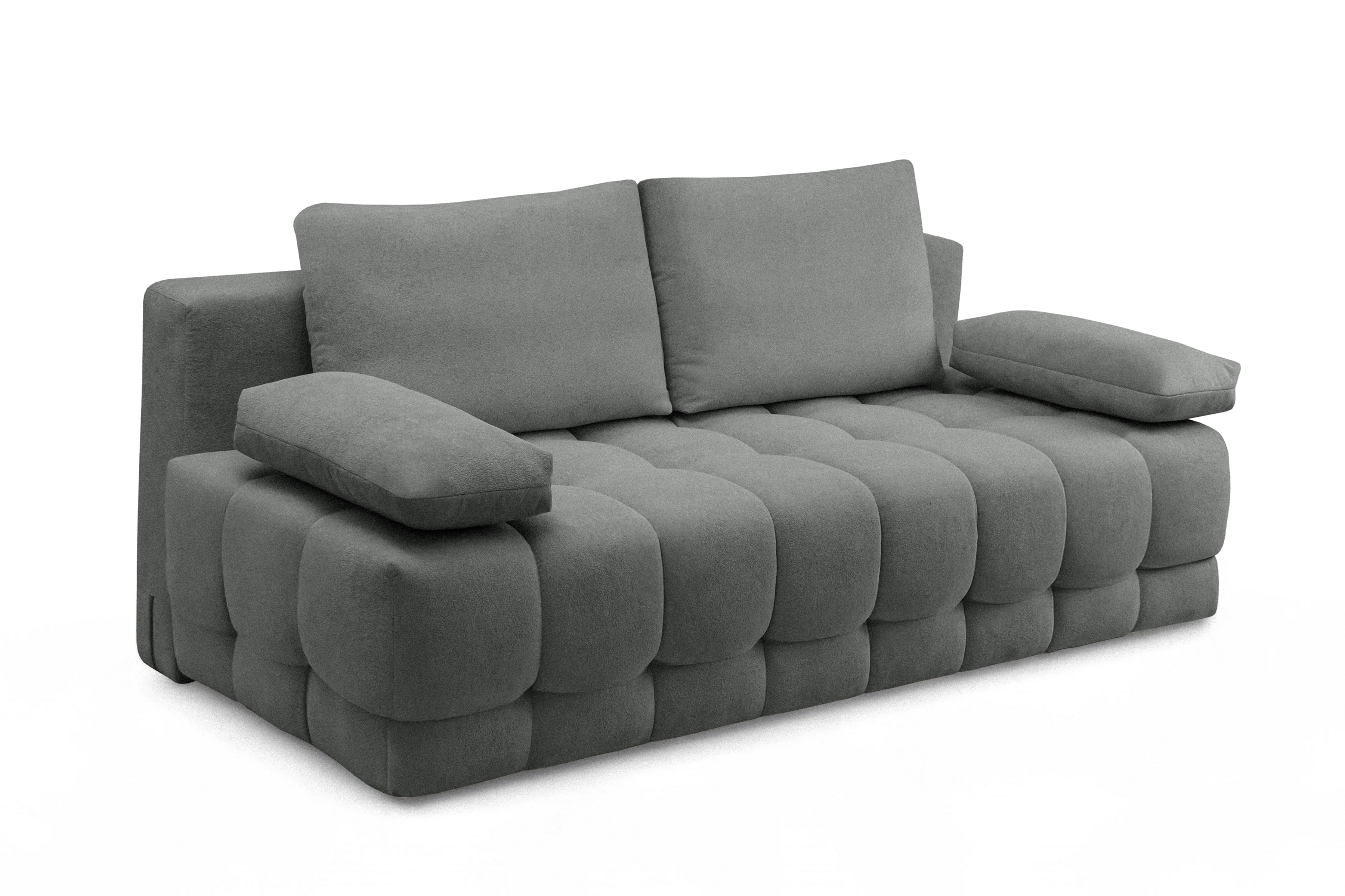 Rozkladacia pohovka Tuko s úložným priestorom – sivá pletenina Freya 210.21 Pohovka Tuko rozkladana S vnútorným úložným priestorom- šedá boucle Freya 210.21