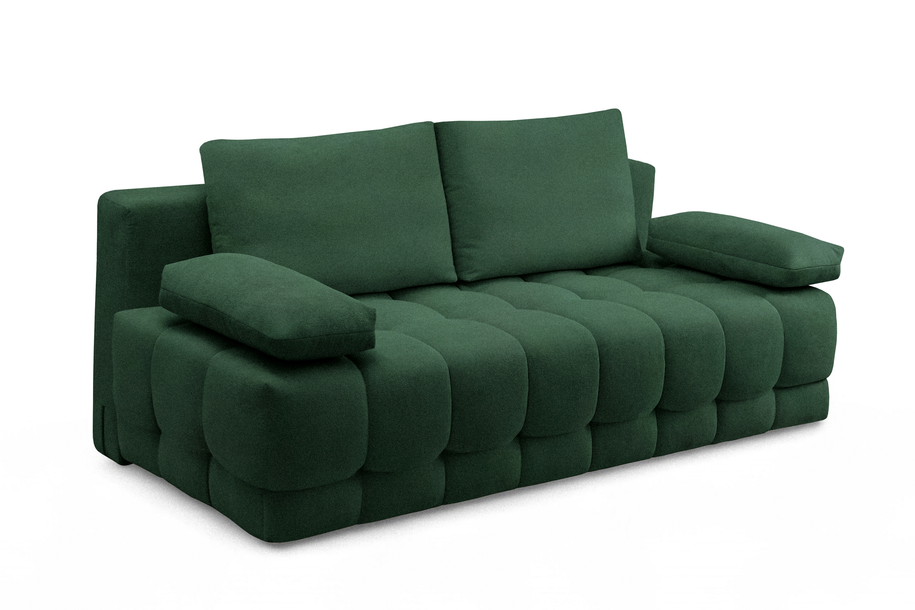 Rozkladacia pohovka Tuko s úložným priestorom – zelená pletenina Freya 210-09 Pohovka Tuko rozkladana S vnútorným úložným priestorom- zelená boucle Freya 210-09