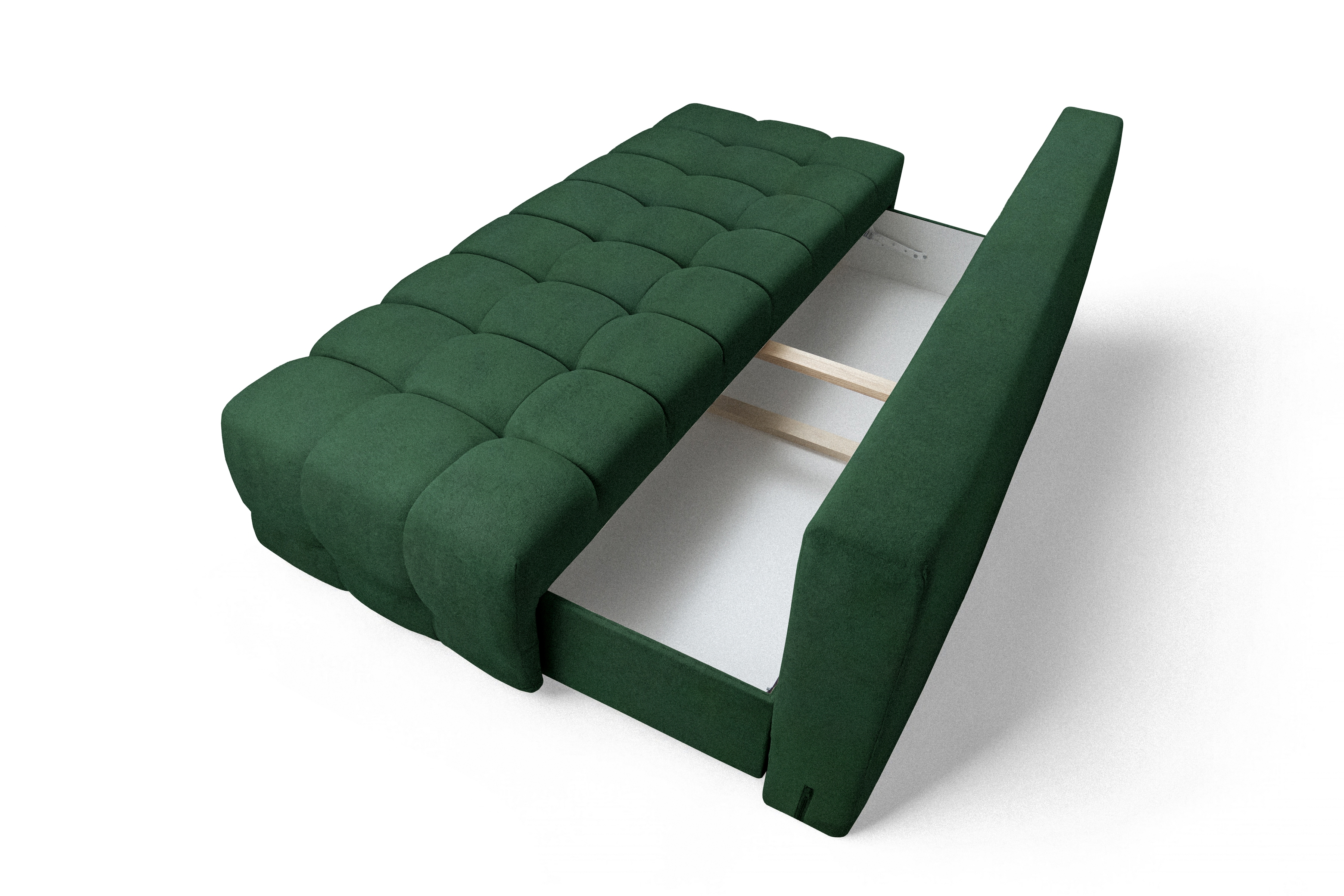 Rozkladacia pohovka Tuko s úložným priestorom – zelená pletenina Freya 210-09 Pohovka Tuko rozkladana S vnútorným úložným priestorom- zelená boucle Freya 210-09