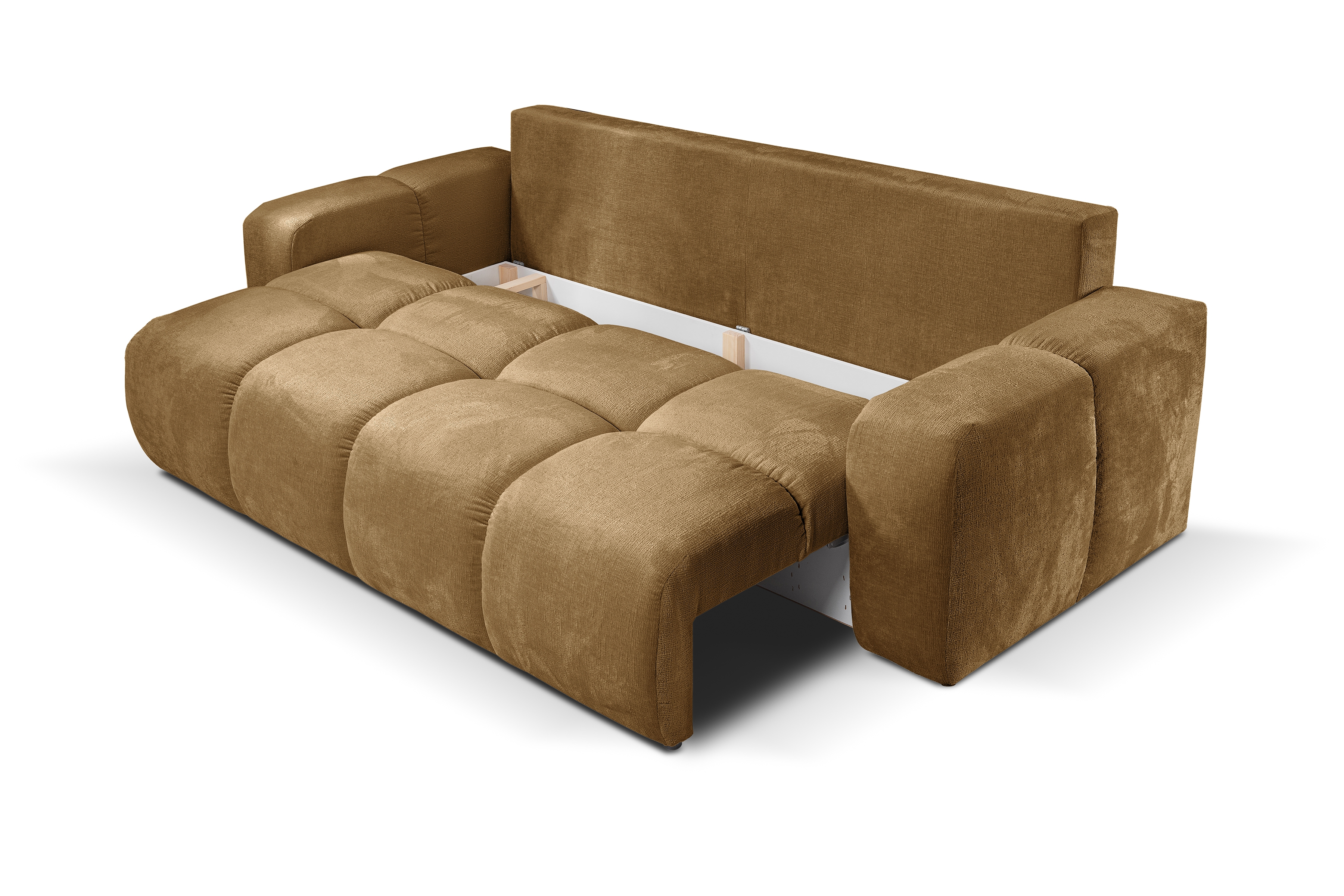 Rozkládací pohovka Vebra s úložným prostorem - hořčicový šenil Perfect Harmony 56 Gauč Vebra s funkcí spaní a úložným prostorem na posciel - hořčice šenil Perfect Harmony 56