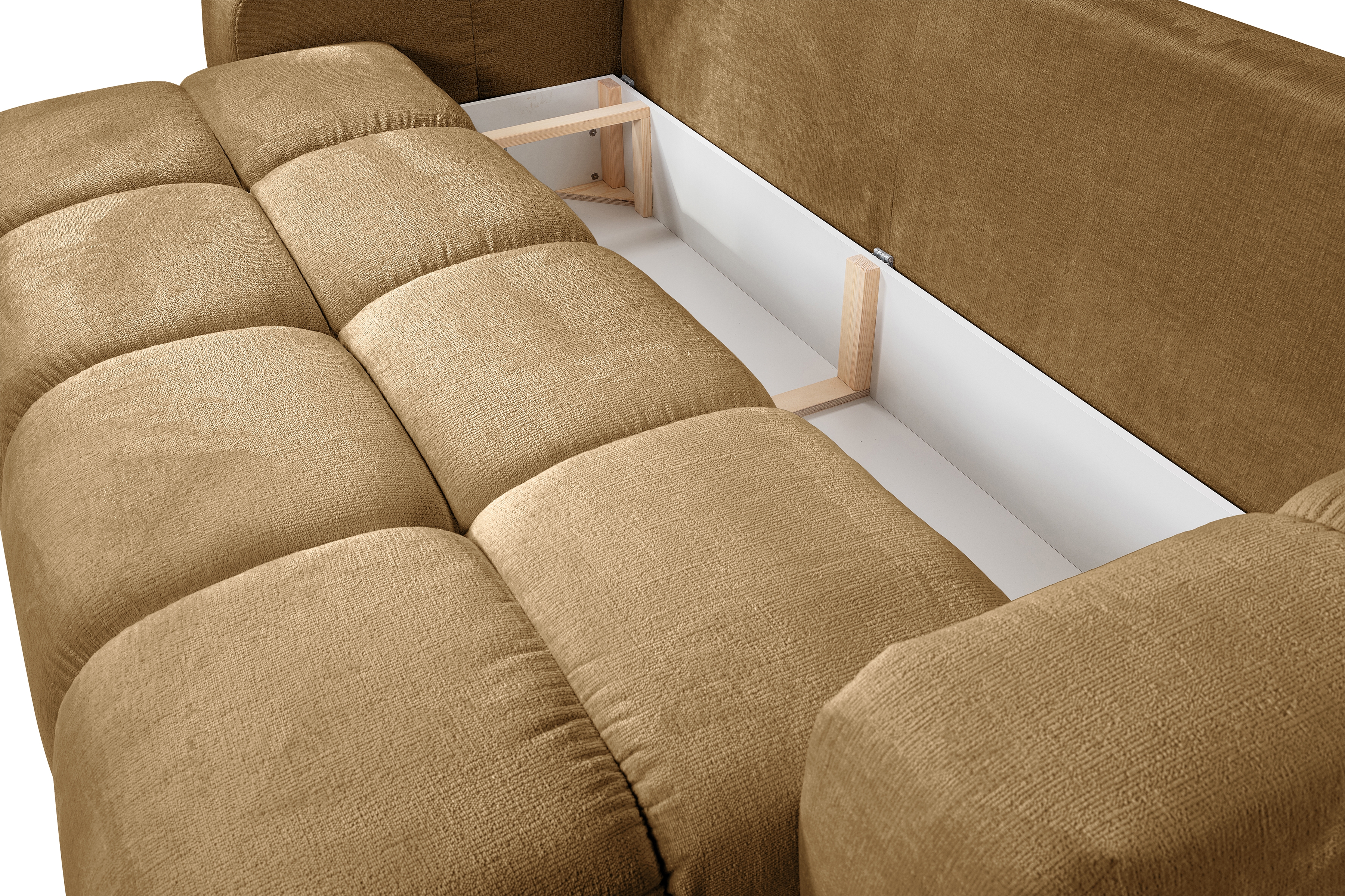 Rozkládací pohovka Vebra s úložným prostorem - hořčicový šenil Perfect Harmony 56 Gauč Vebra s funkcí spaní a úložným prostorem na posciel - hořčice šenil Perfect Harmony 56