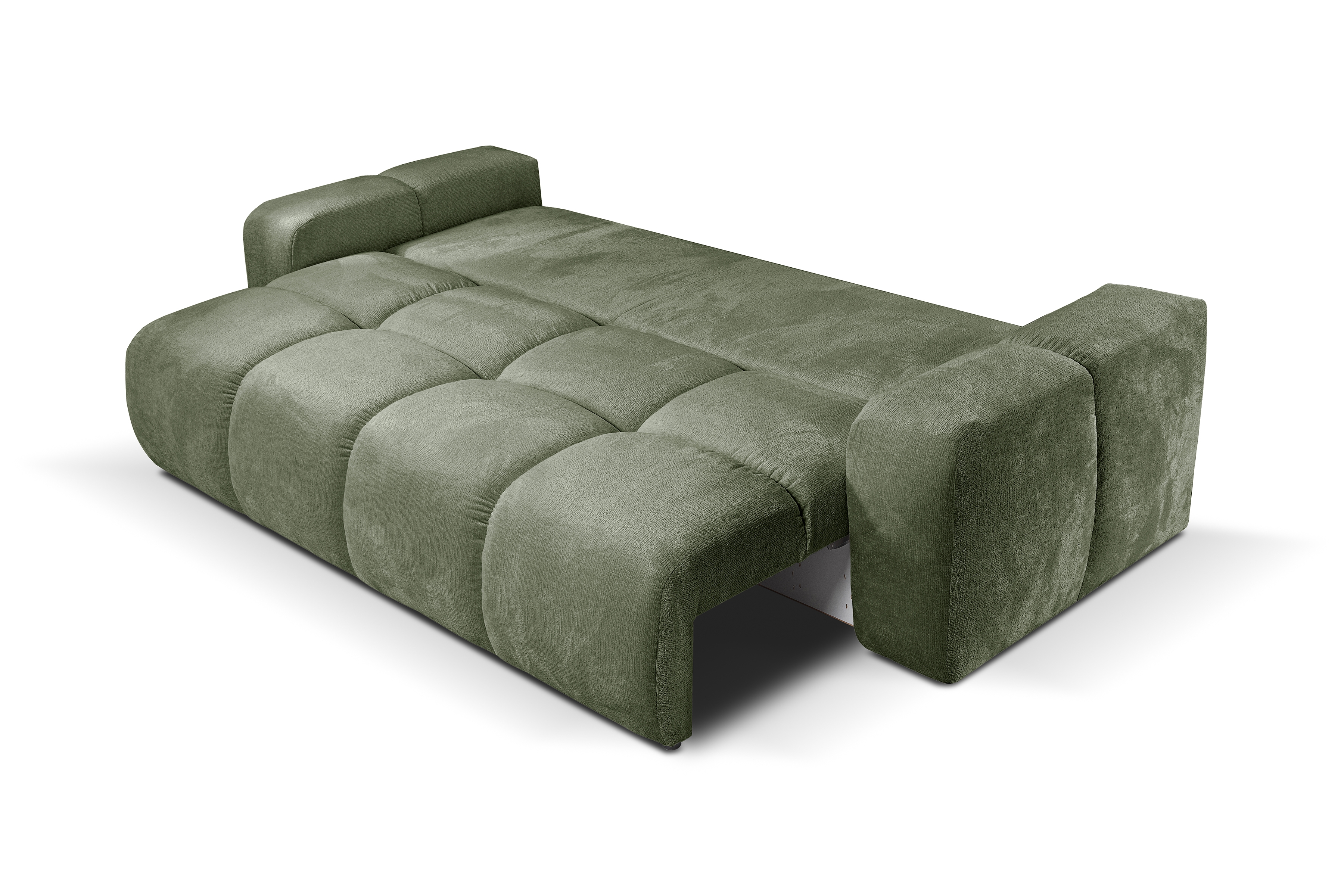 Rozkladacia pohovka Vebra - zelená žinylka Perfect Harmony 39 Pohovka Vebra s funkciou spania a úložným priestorom na posciel - Zelený šenil Perfect Harmony 39