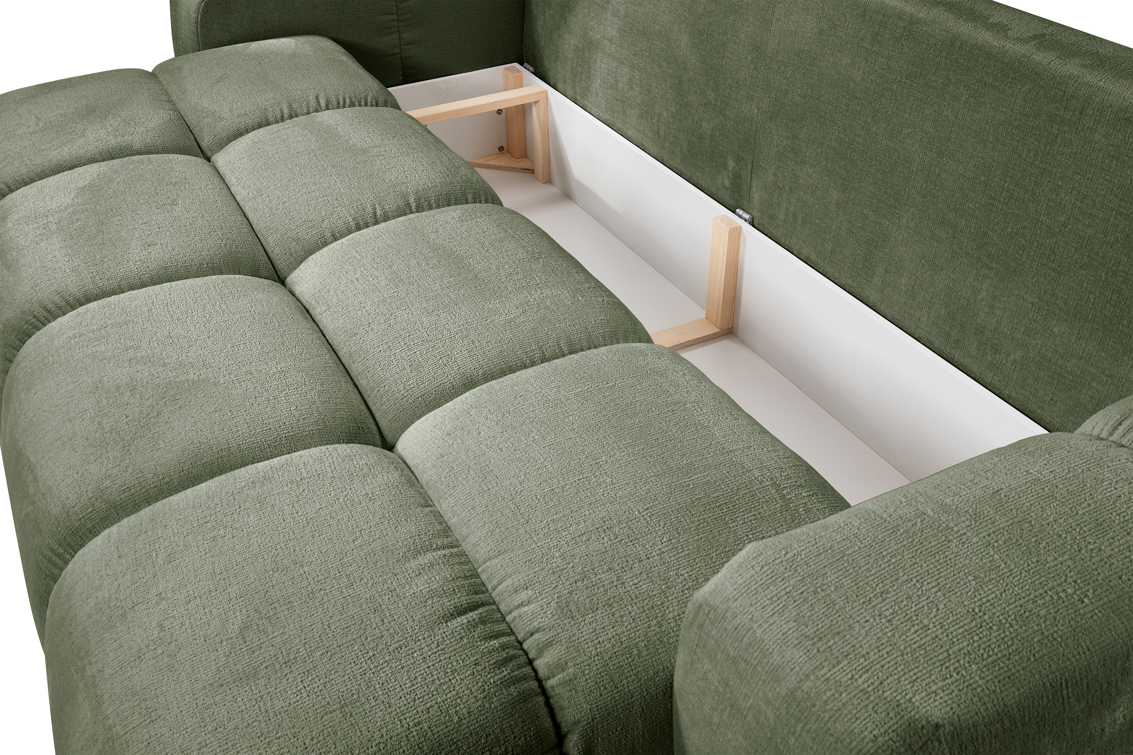 Rozkladacia pohovka Vebra - zelená žinylka Perfect Harmony 39 Pohovka Vebra s funkciou spania a úložným priestorom na posciel - Zelený šenil Perfect Harmony 39