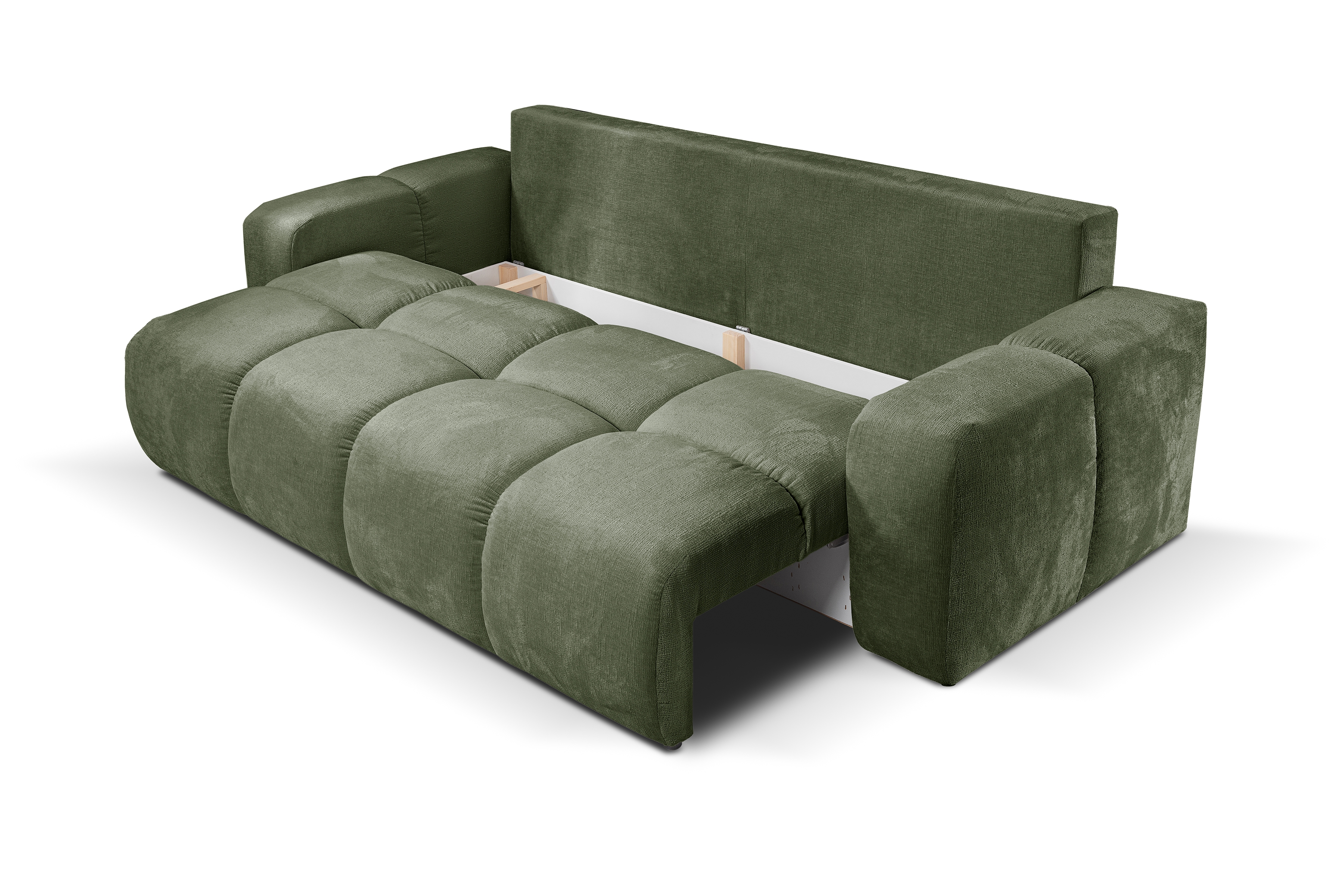 Rozkladacia pohovka Vebra - zelená žinylka Perfect Harmony 39 Pohovka Vebra s funkciou spania a úložným priestorom na posciel - Zelený šenil Perfect Harmony 39