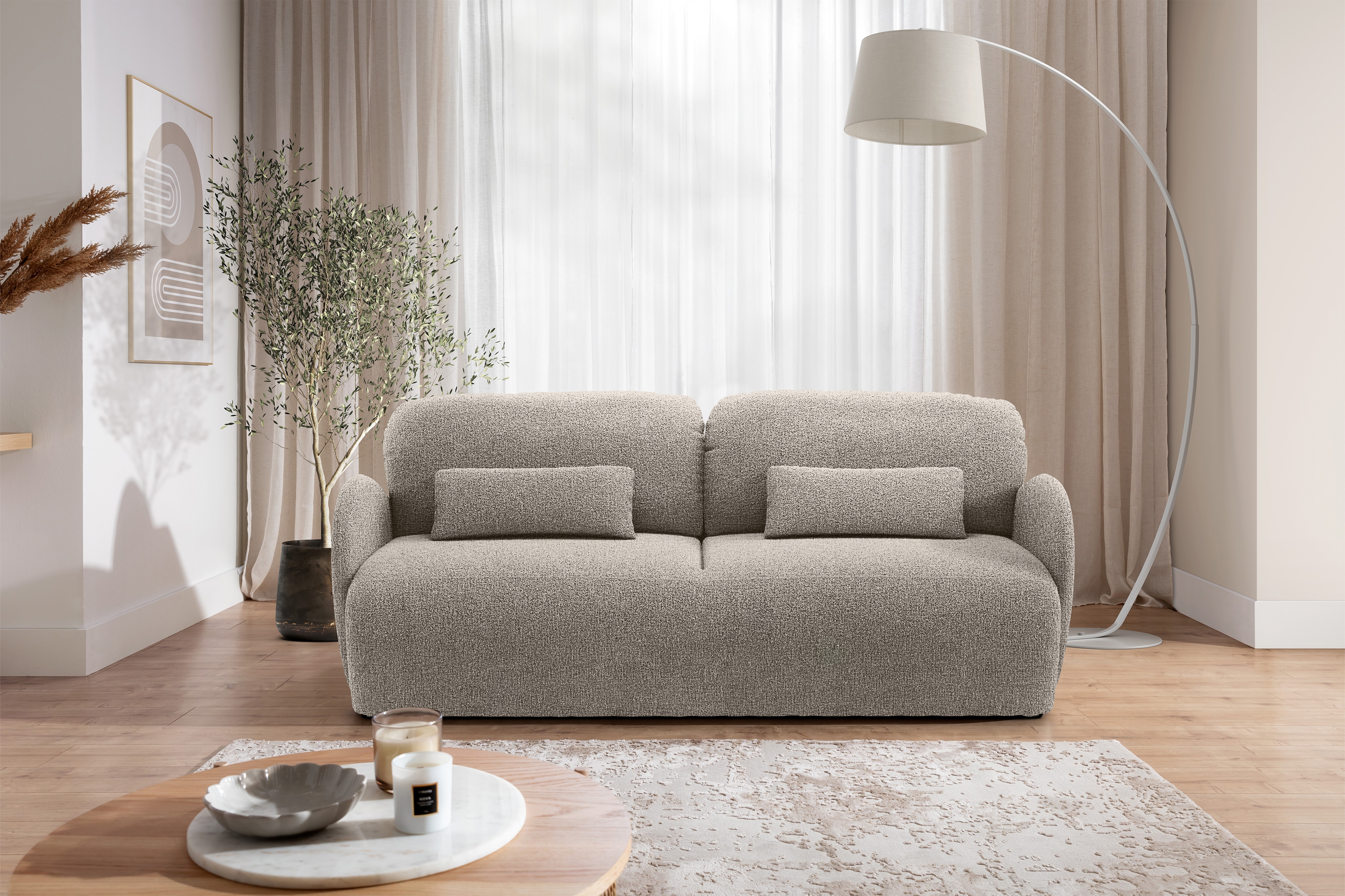 Rozkladacia pohovka Dinel - béžová ľahkočistiaca látka Corbett 23 - Limitovaná ponuka Pohovka s funkciou spánku Dinel - Béžová plecionka ľahkočistiaca Corbett 23 