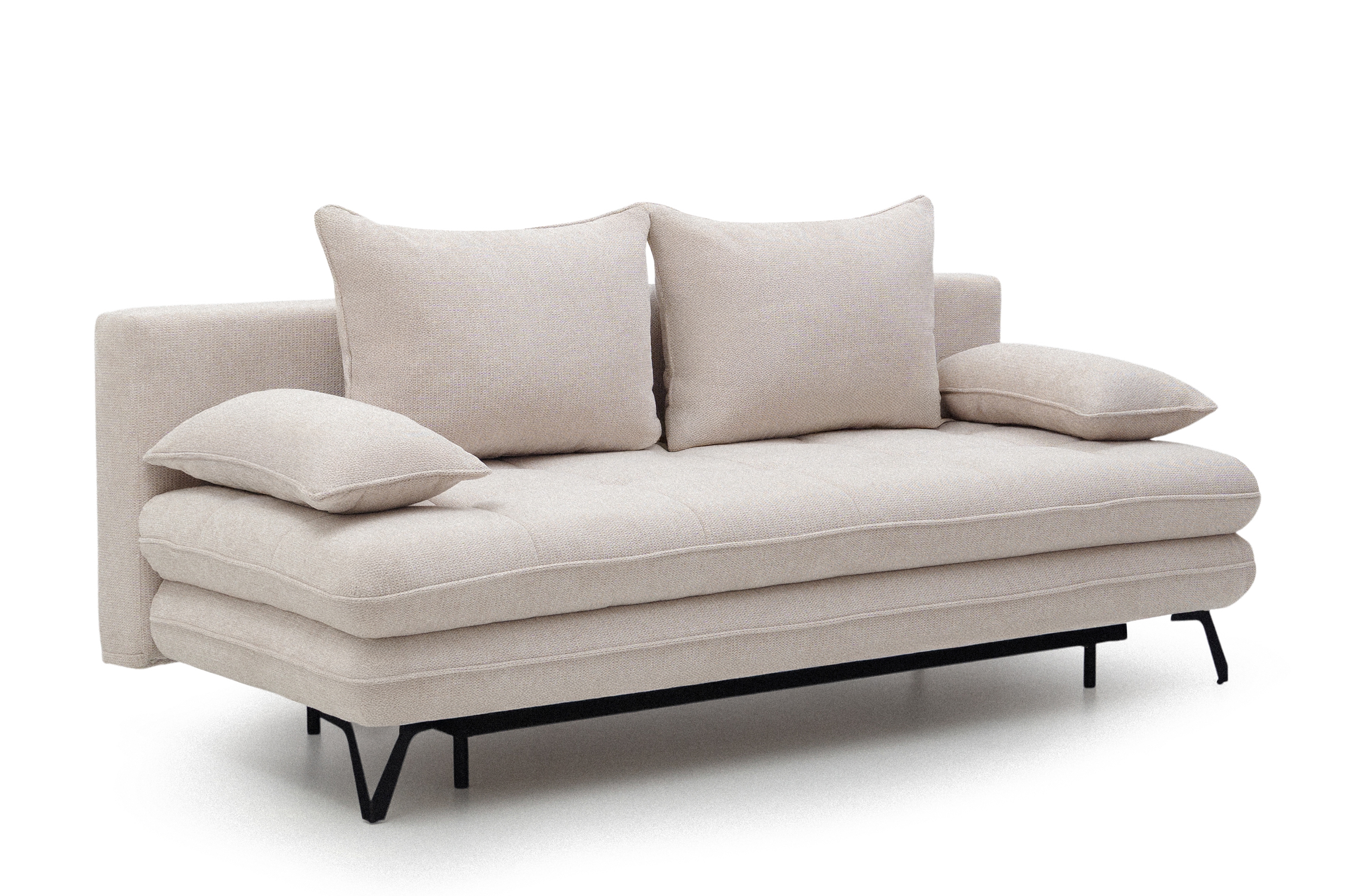 Rozkládací pohovka s úložným prostorem Dori s funkcí spaní - béžová tkanina Aragon 03 Pohovka rozkládací Dori rozkladana s úložným prostorem- béžová plecionka Aragon 03