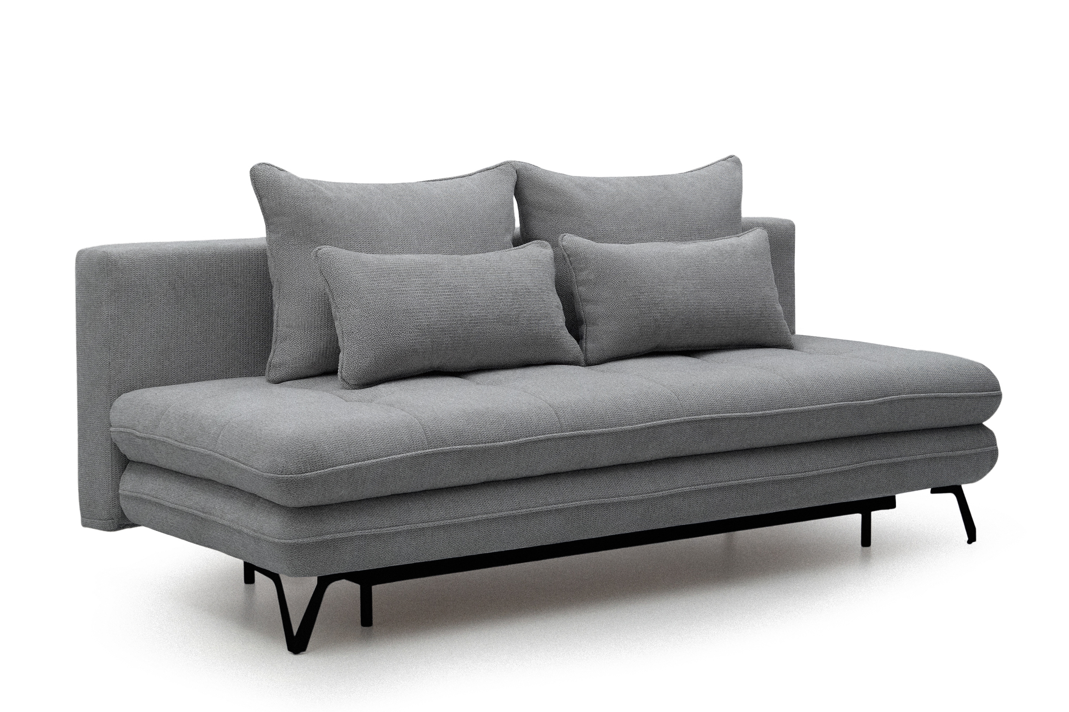 Rozkládací pohovka s úložným prostorem Dori s funkcí spaní - šedá tkanina Aragon 90 Pohovka rozkládací Dori rozkladana s úložným prostorem- šedá plecionka Aragon 90