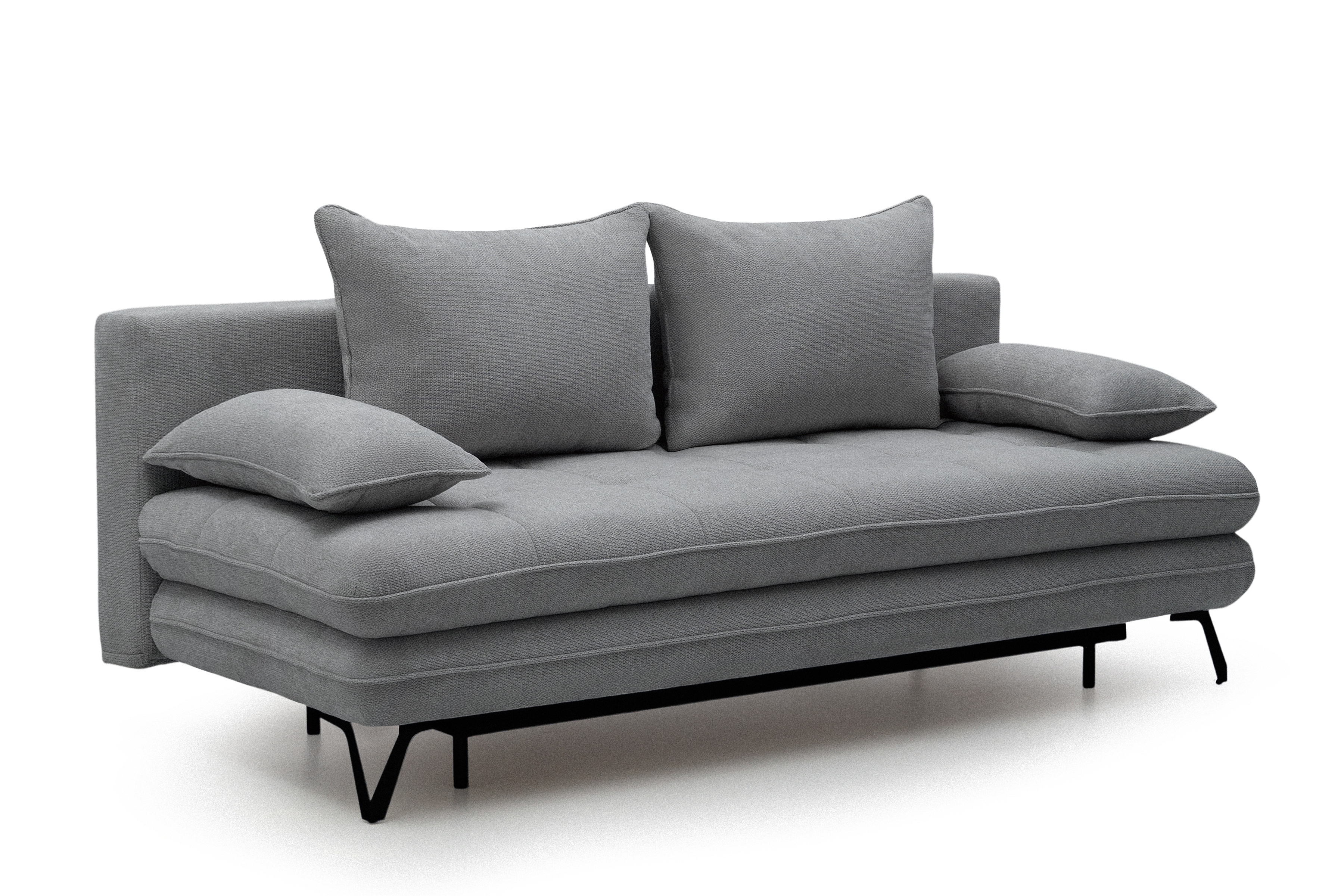 Rozkládací pohovka s úložným prostorem Dori s funkcí spaní - šedá tkanina Aragon 90 Pohovka rozkládací Dori rozkladana s úložným prostorem- šedá plecionka Aragon 90