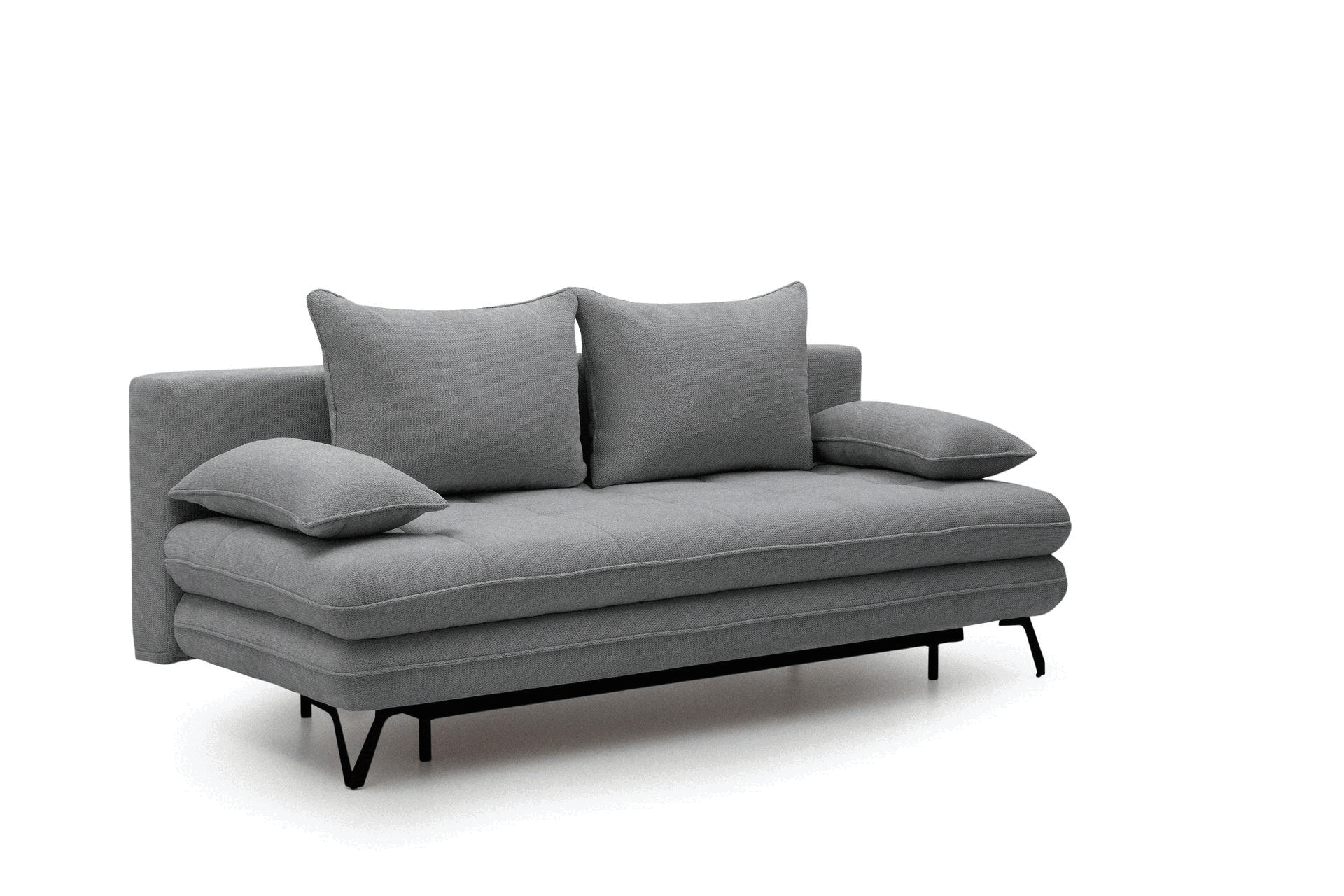 Rozkládací pohovka s úložným prostorem Dori s funkcí spaní - šedá tkanina Aragon 90 Pohovka rozkládací Dori rozkladana s úložným prostorem- šedá plecionka Aragon 90