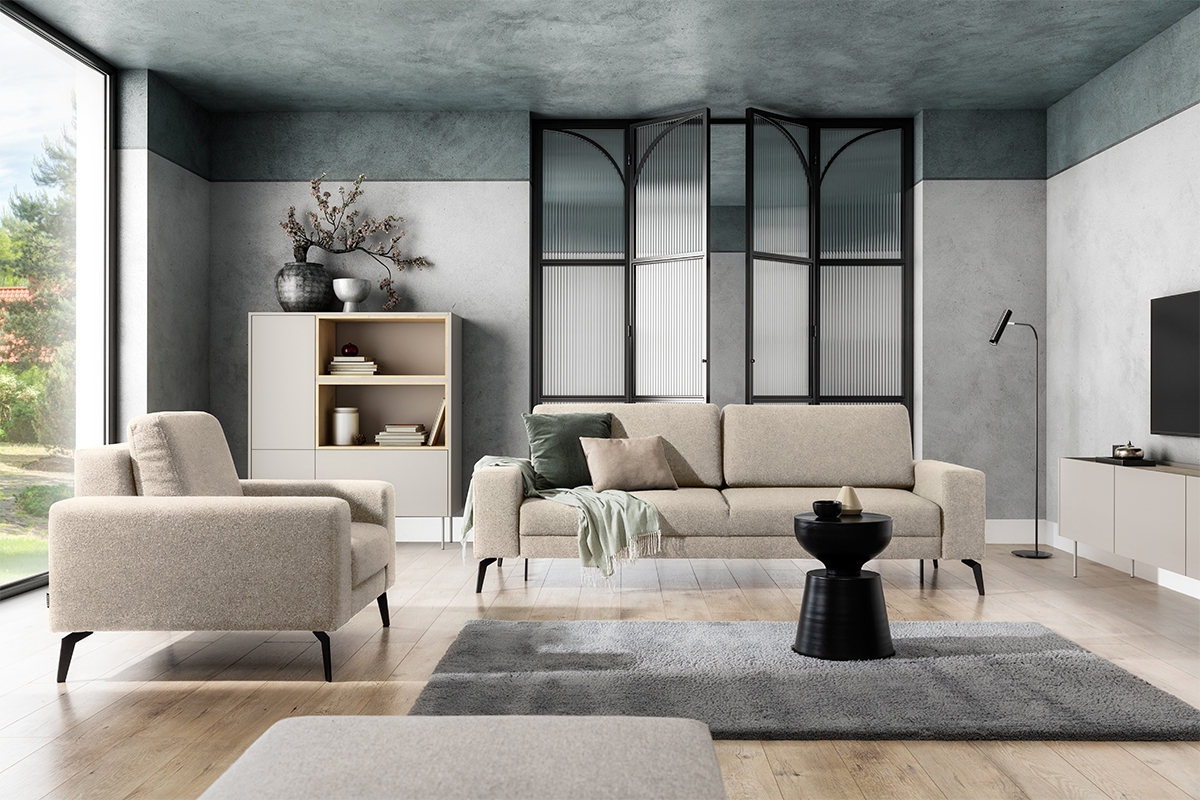 Pohovka Elentio s funkciou spánku - béžová látka Magni 206-02 Pohovka s funkciou spania Elentio - Béžová plecionka Magni 206-02