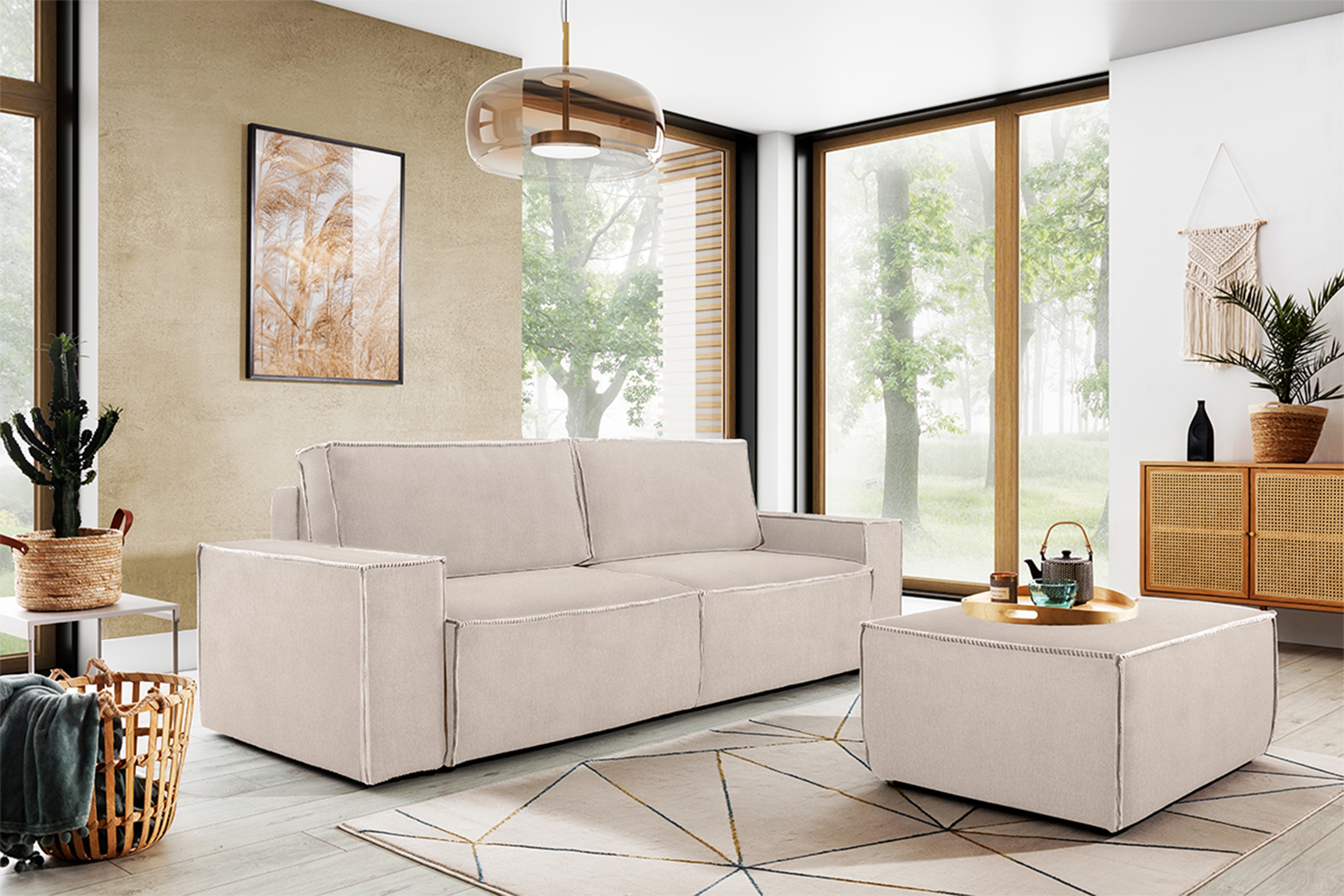 Rozkladacia pohovka Flabio - béžová pletenina Loft 01 Pohovka s funkciou spania Flabio - Béžová plecionka Loft 01