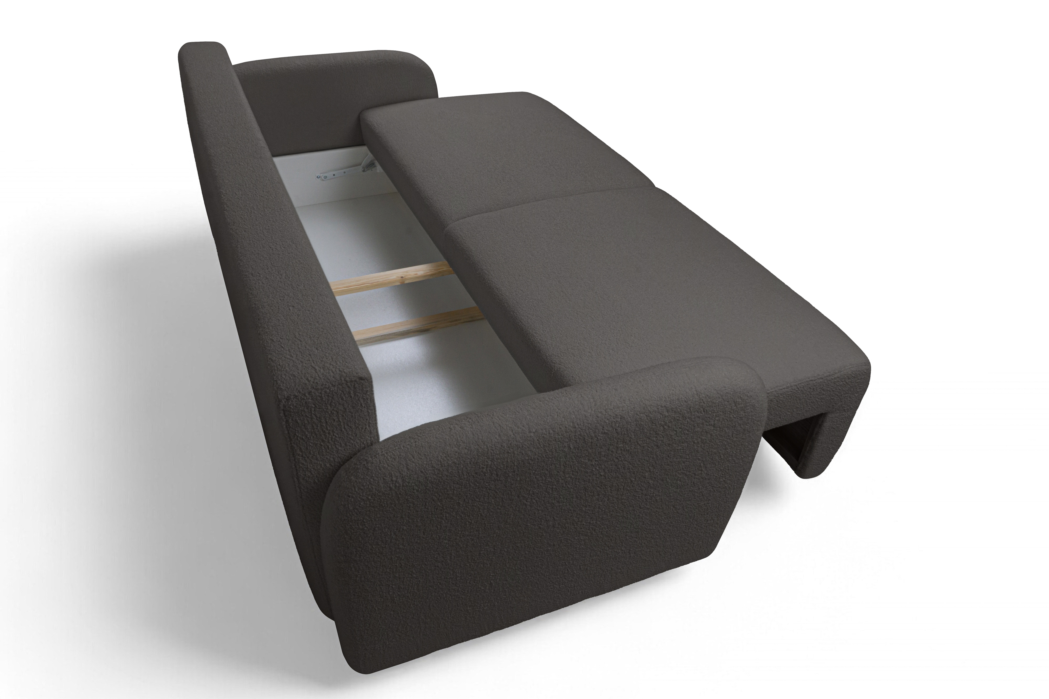 Rozkladacia pohovka Limpik - grafitová bouclé Lambi 12 Pohovka s funkciou spania Limpik - grafitowa boucle Lambi 12